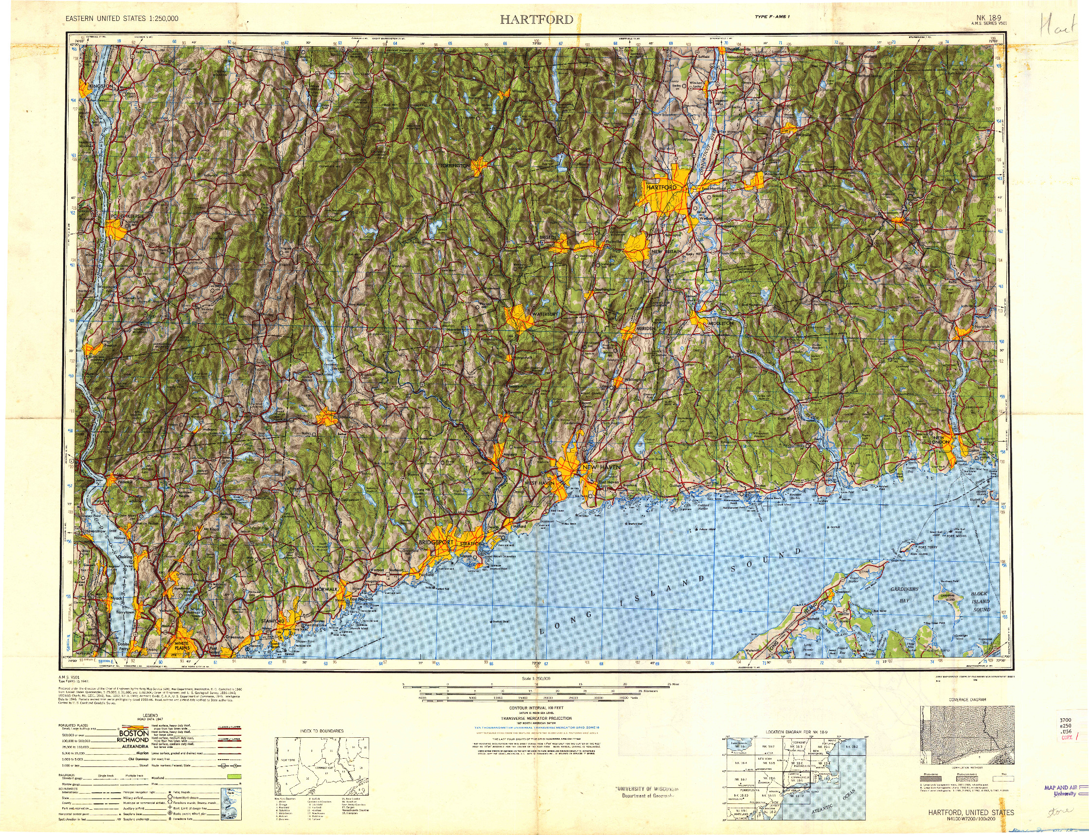 USGS 1:250000-SCALE QUADRANGLE FOR HARTFORD, CT 1948