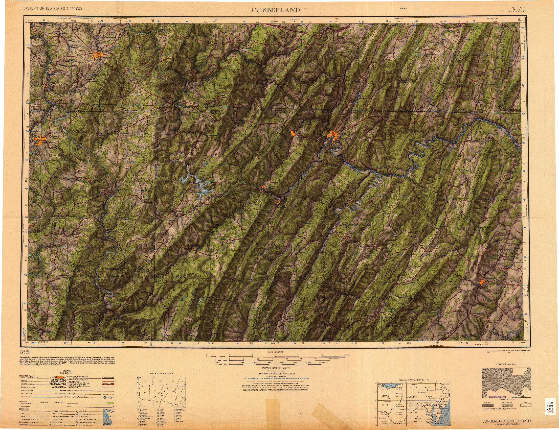 USGS 1:250000-SCALE QUADRANGLE FOR CUMBERLAND, MD 1948