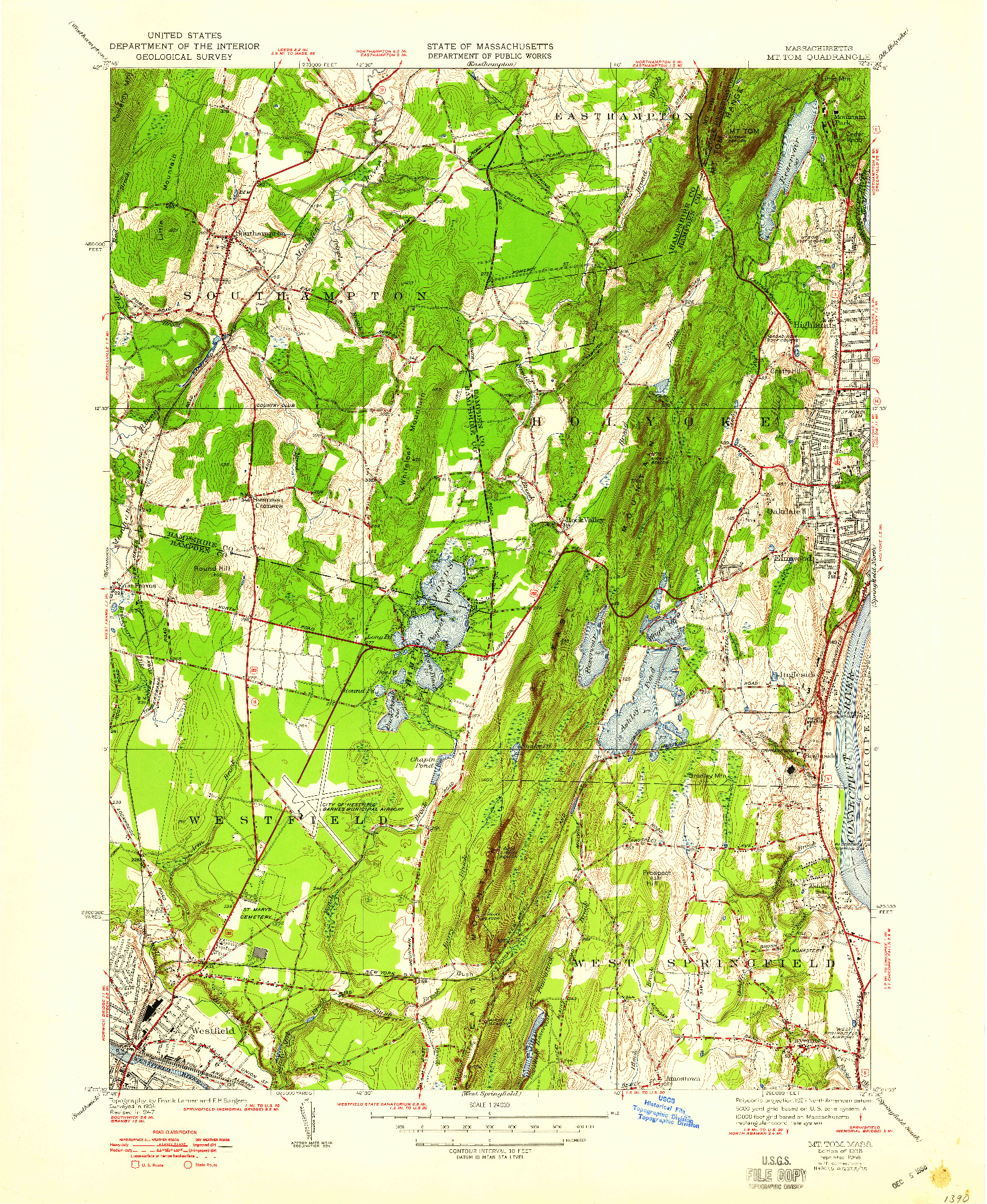 USGS 1:24000-SCALE QUADRANGLE FOR MT TOM, MA 1938