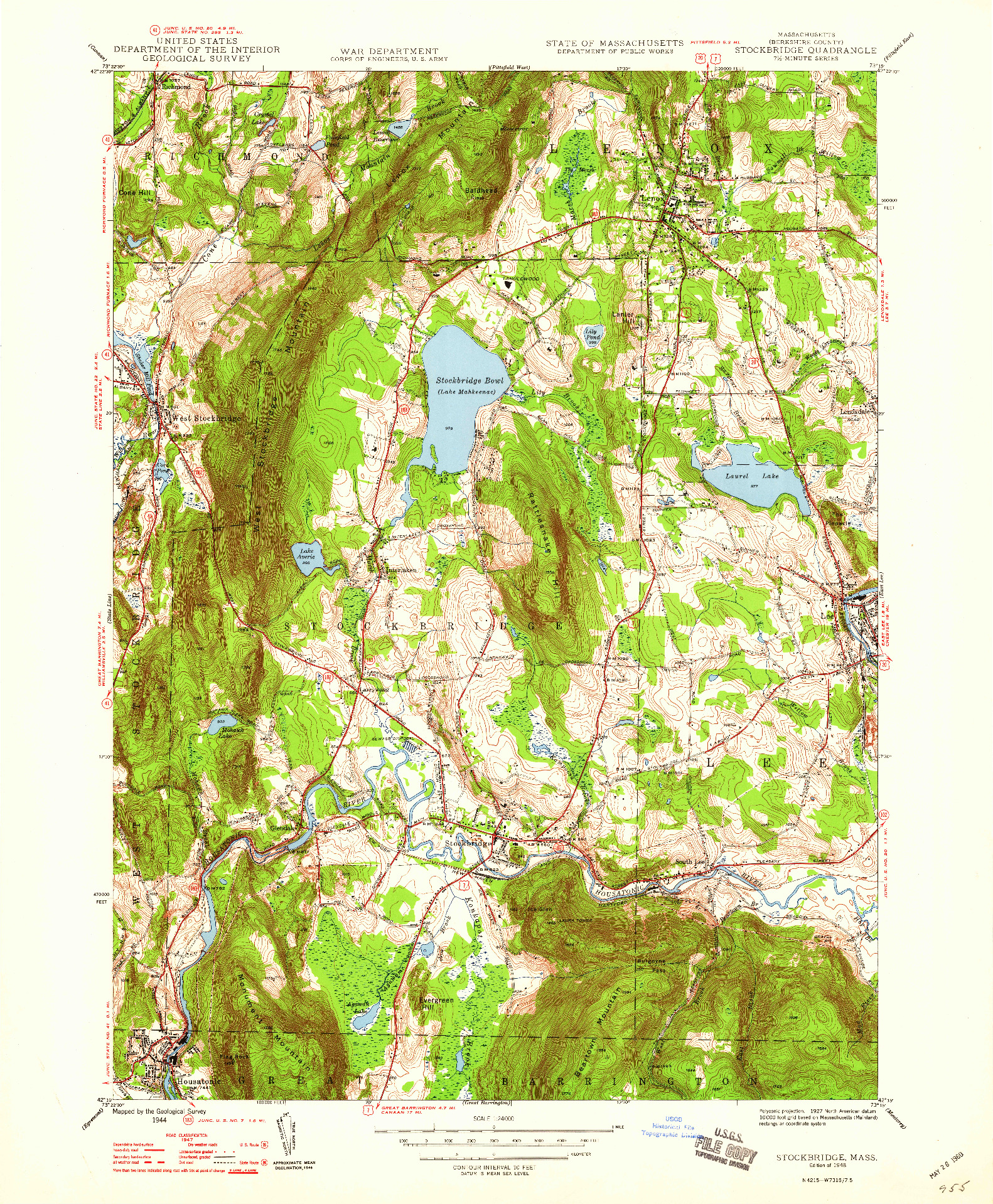 USGS 1:24000-SCALE QUADRANGLE FOR STOCKBRIDGE, MA 1948