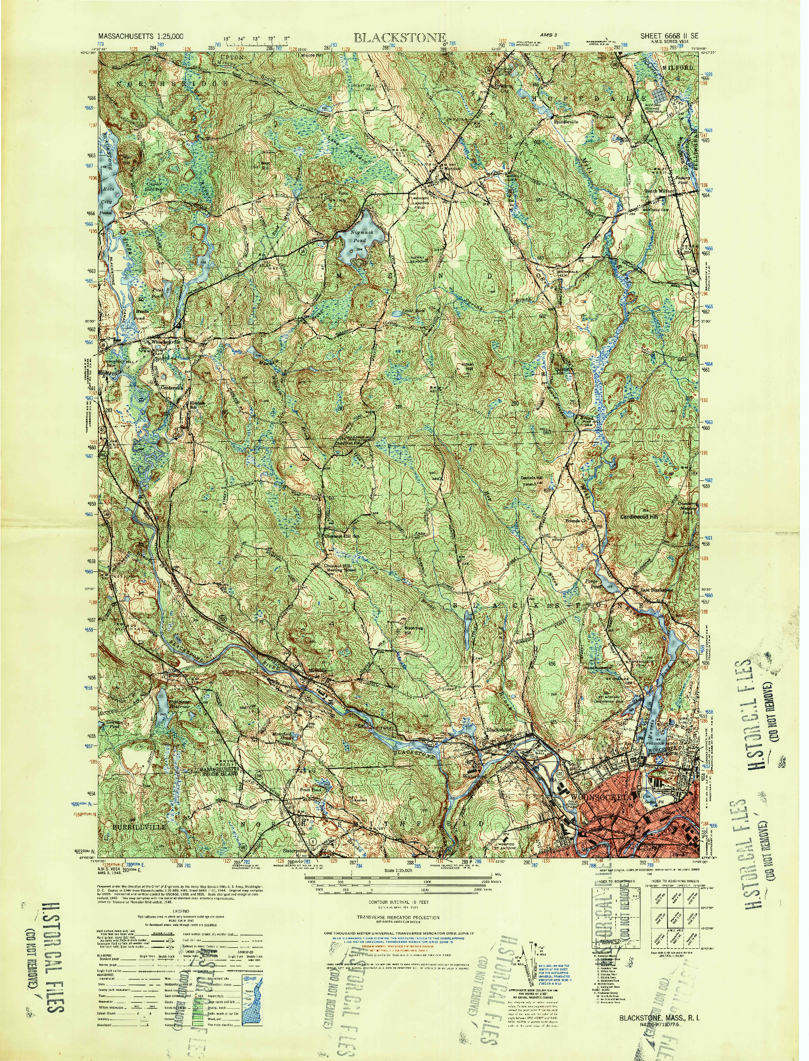 USGS 1:25000-SCALE QUADRANGLE FOR BLACKSTONE, MA 1948