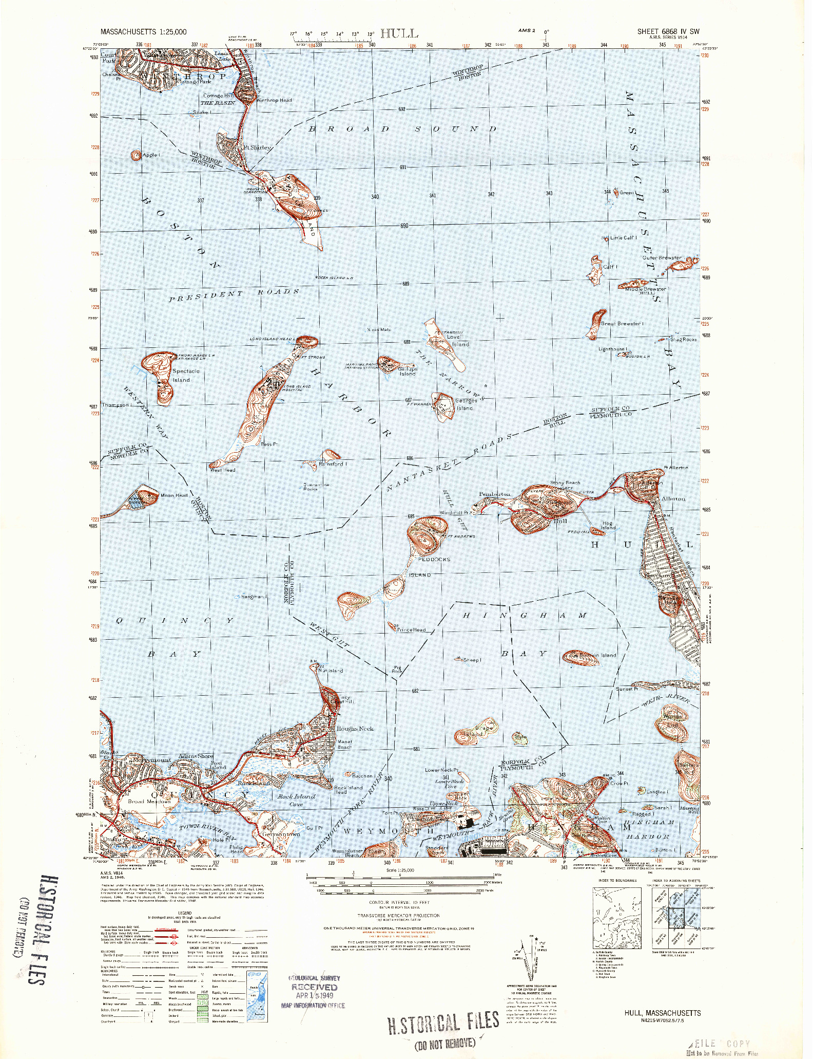 USGS 1:25000-SCALE QUADRANGLE FOR HULL, MA 1948