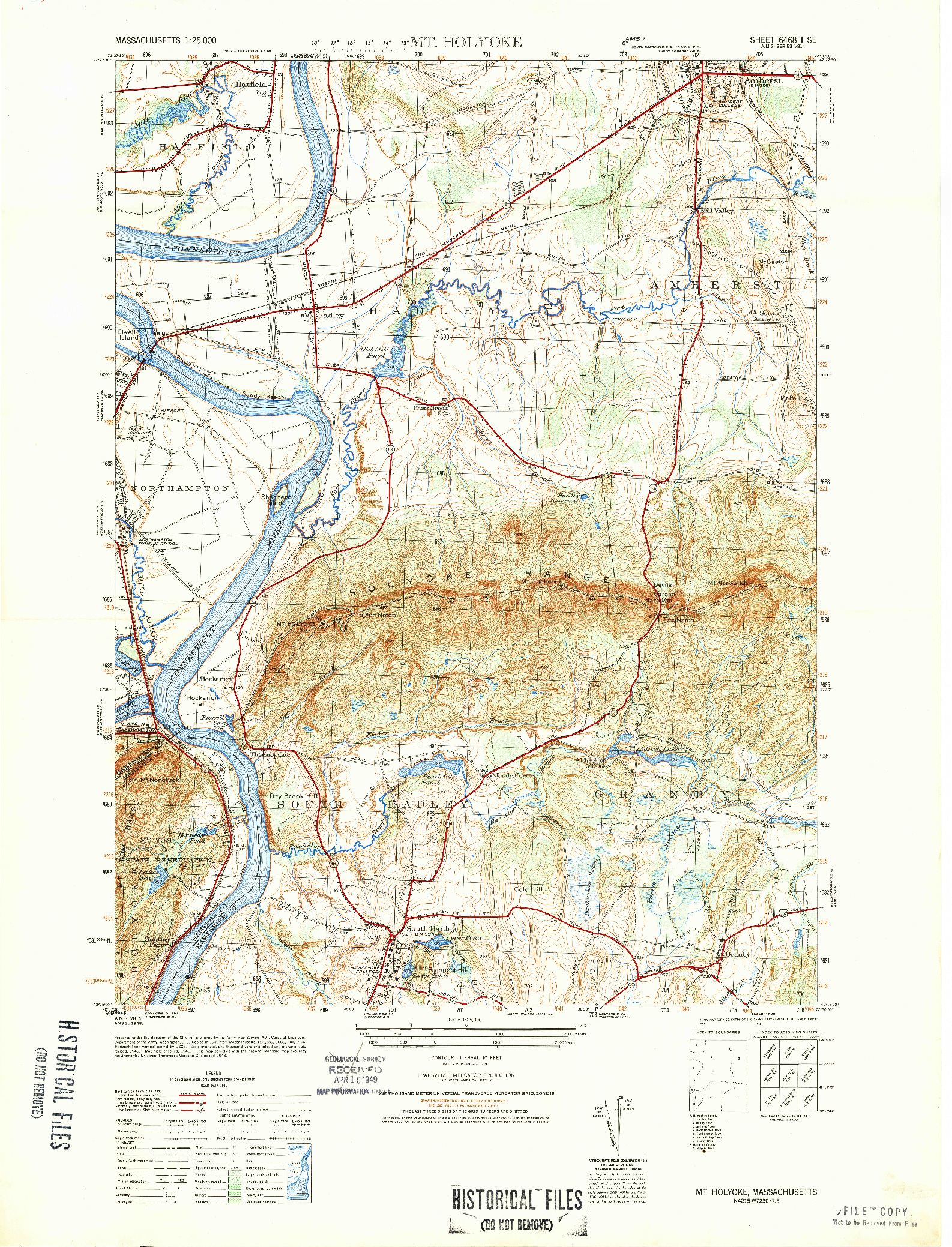 USGS 1:25000-SCALE QUADRANGLE FOR MT HOLYOKE, MA 1948