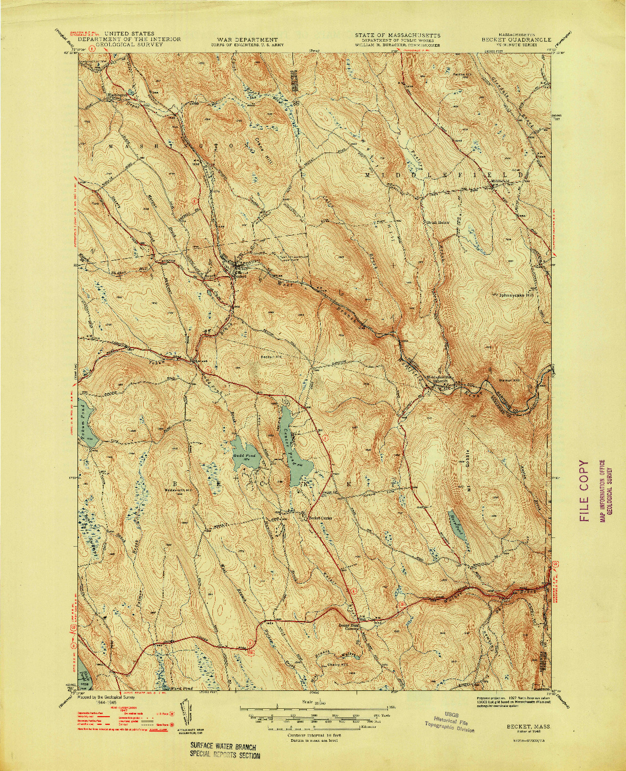 USGS 1:31680-SCALE QUADRANGLE FOR BECKET, MA 1948