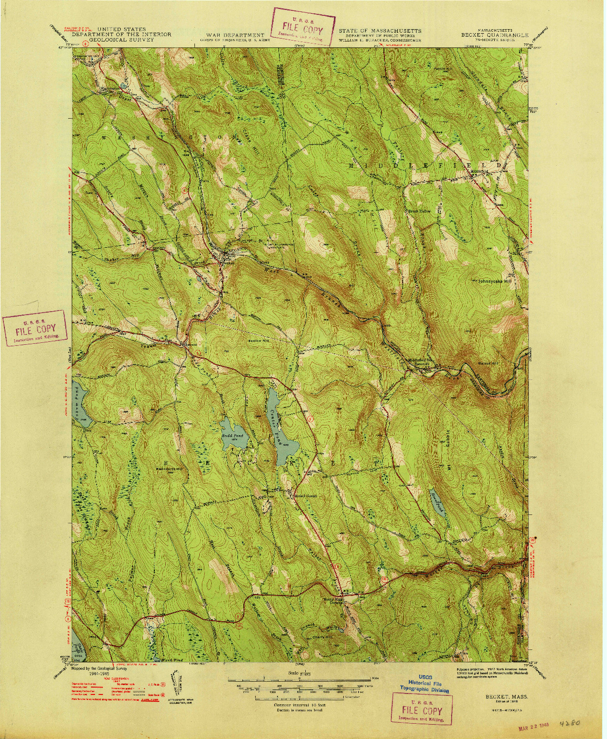 USGS 1:31680-SCALE QUADRANGLE FOR BECKET, MA 1948