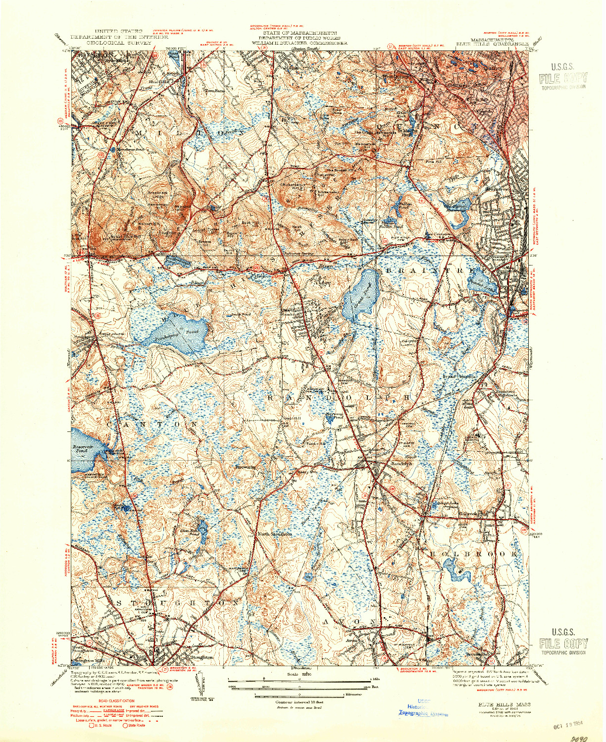 USGS 1:31680-SCALE QUADRANGLE FOR BLUE HILLS, MA 1941