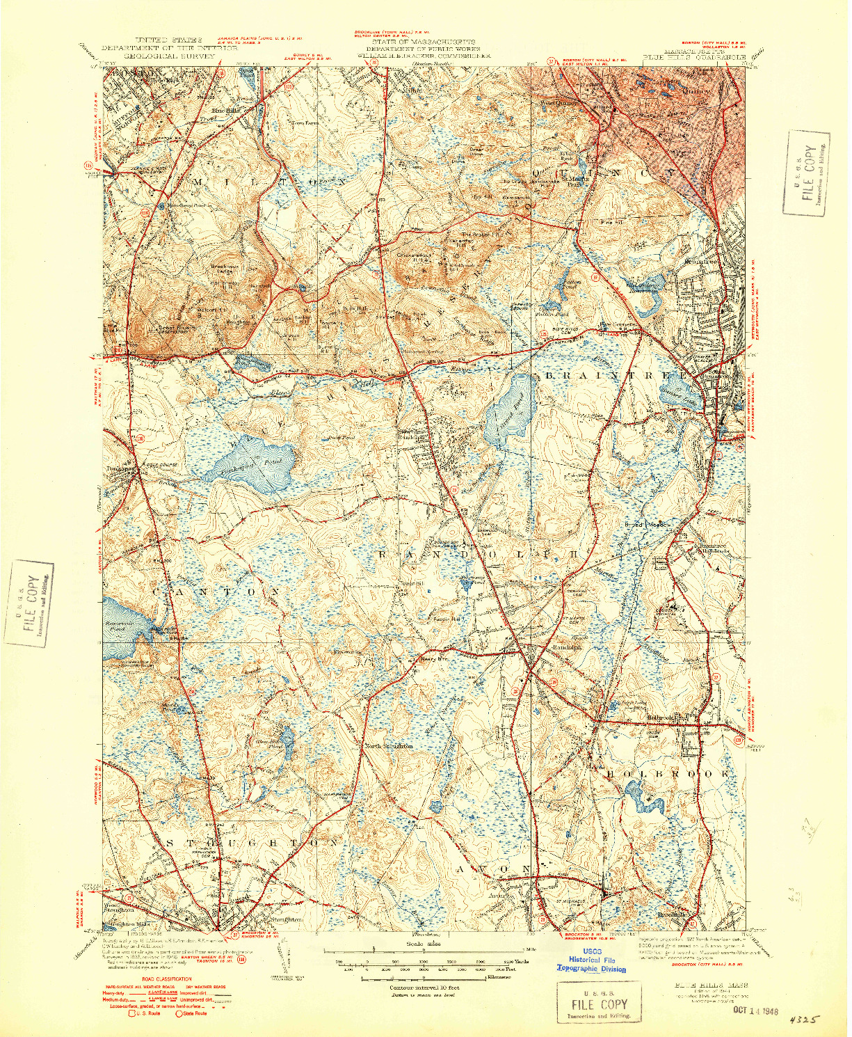 USGS 1:31680-SCALE QUADRANGLE FOR BLUE HILLS, MA 1941