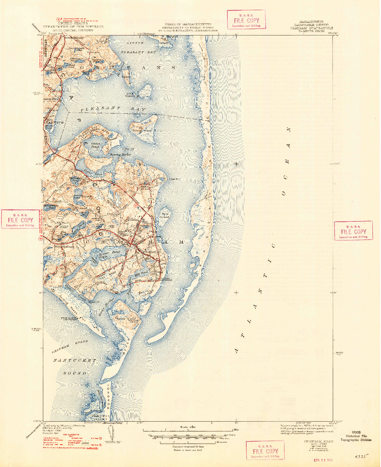 USGS 1:31680-SCALE QUADRANGLE FOR CHATHAM, MA 1943