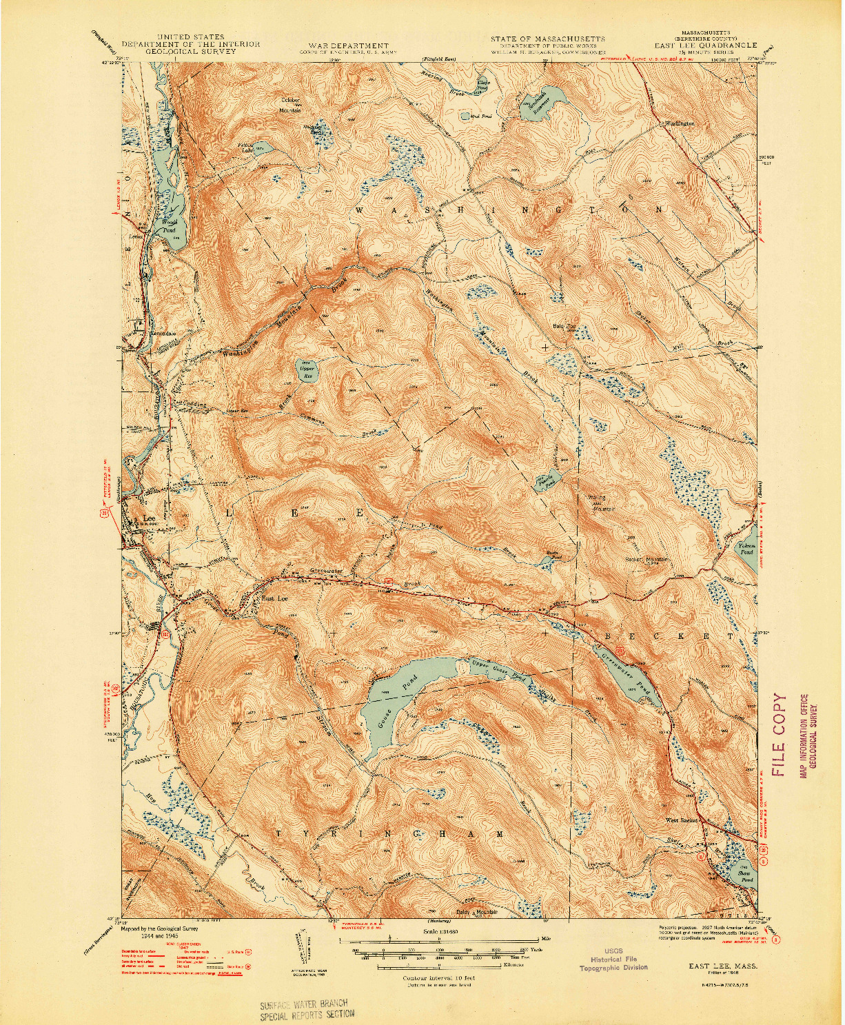 USGS 1:31680-SCALE QUADRANGLE FOR EAST LEE, MA 1948