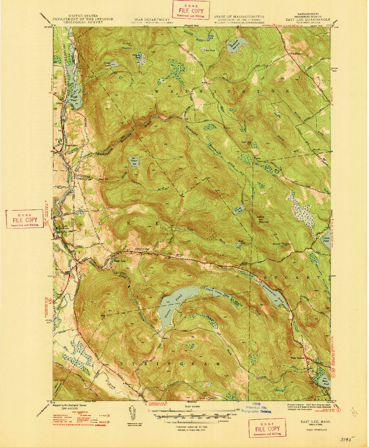 USGS 1:31680-SCALE QUADRANGLE FOR EAST LEE, MA 1948