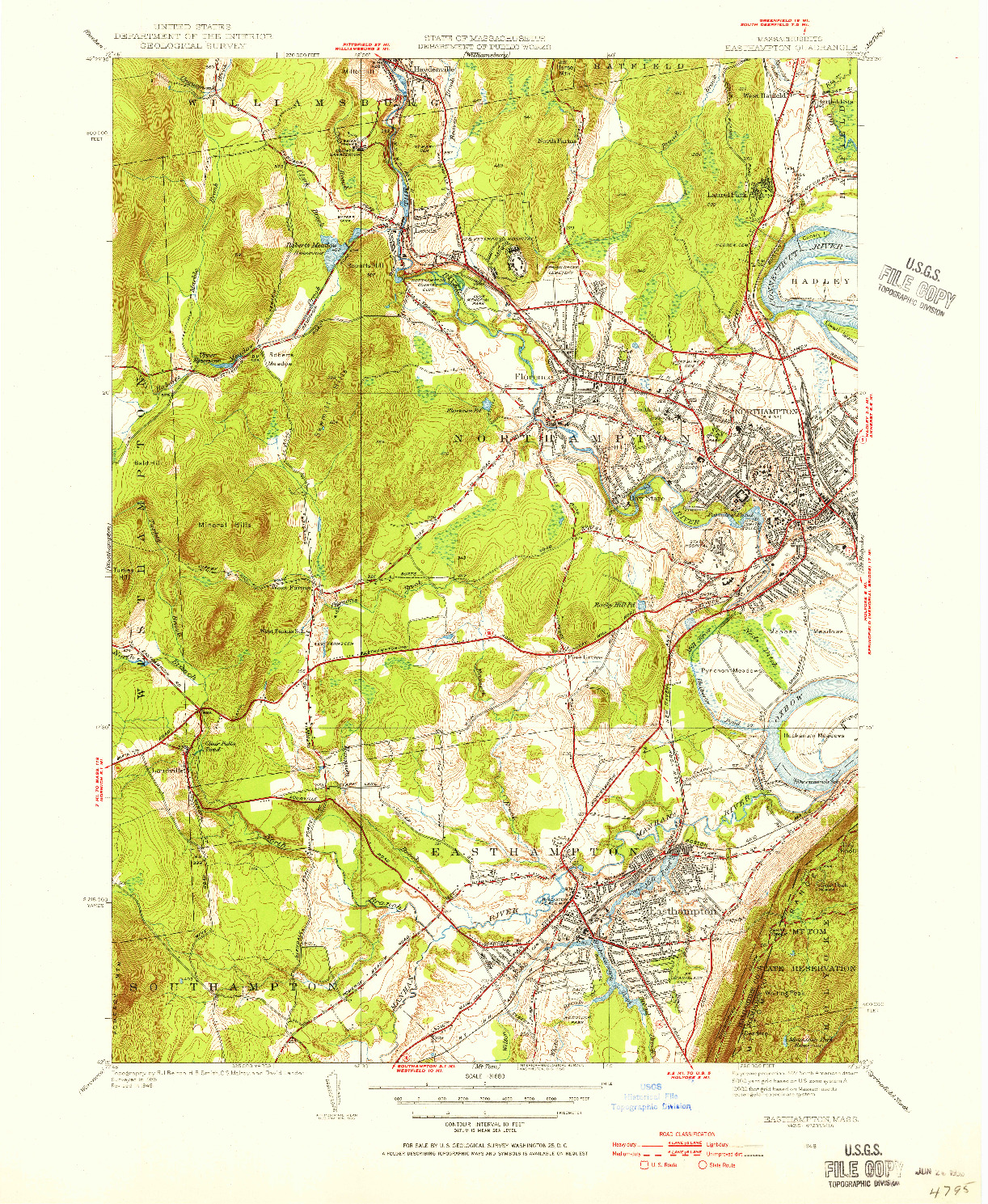 USGS 1:31680-SCALE QUADRANGLE FOR EASTHAMPTON, MA 1948