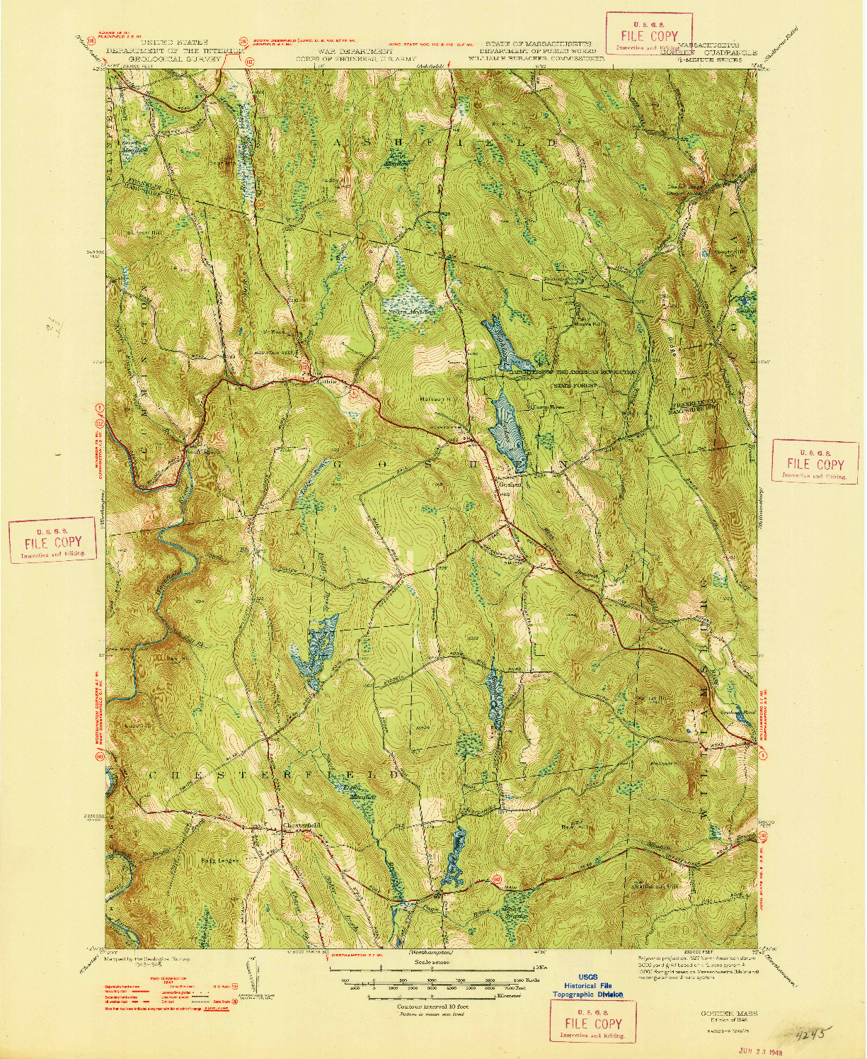 USGS 1:31680-SCALE QUADRANGLE FOR GOSHEN, MA 1948