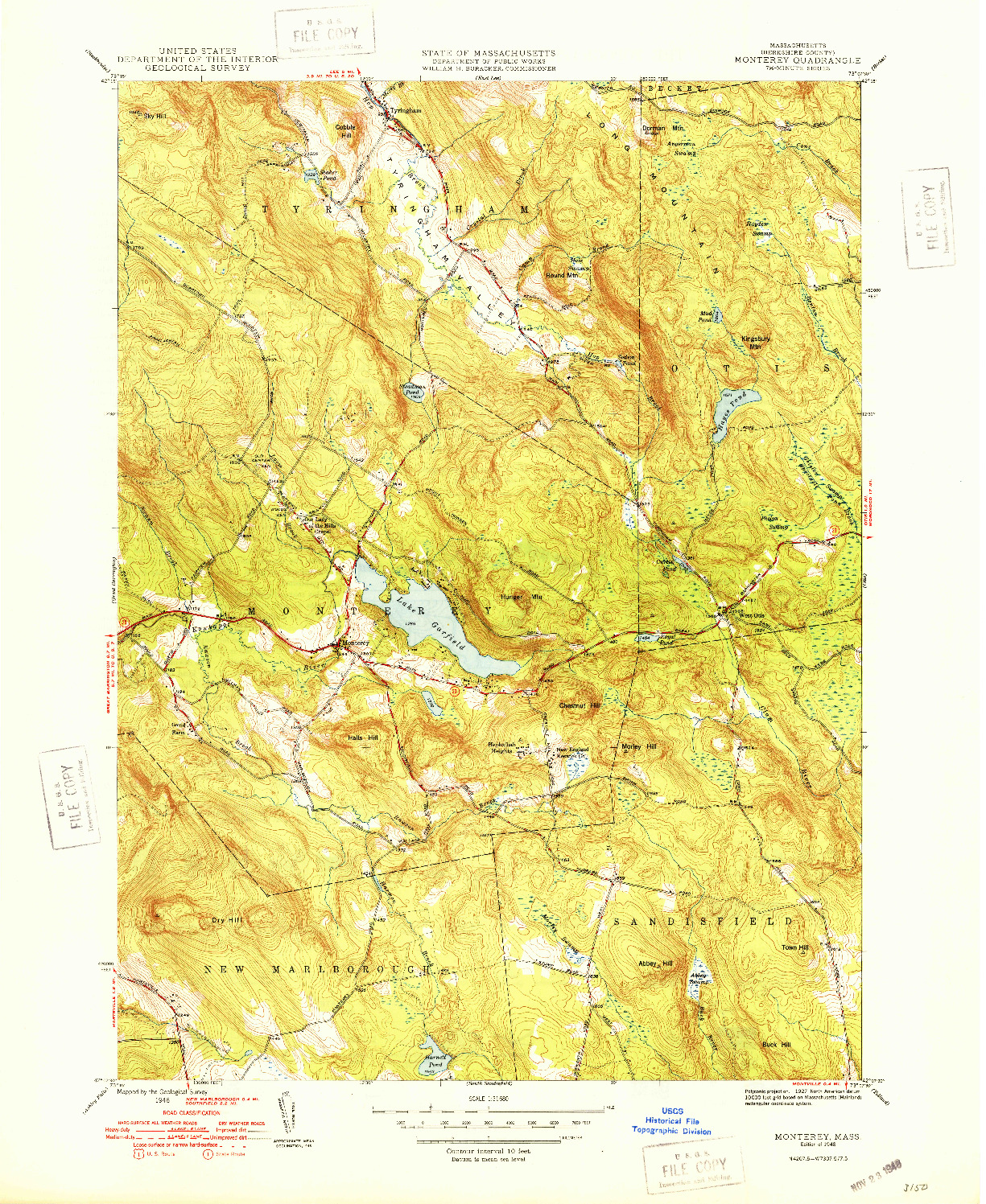 USGS 1:31680-SCALE QUADRANGLE FOR MONTEREY, MA 1948