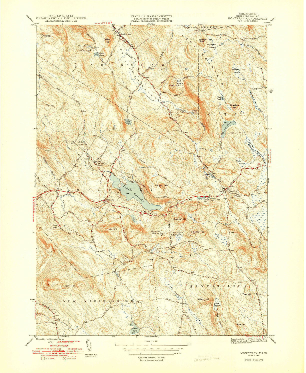 USGS 1:31680-SCALE QUADRANGLE FOR MONTEREY, MA 1948