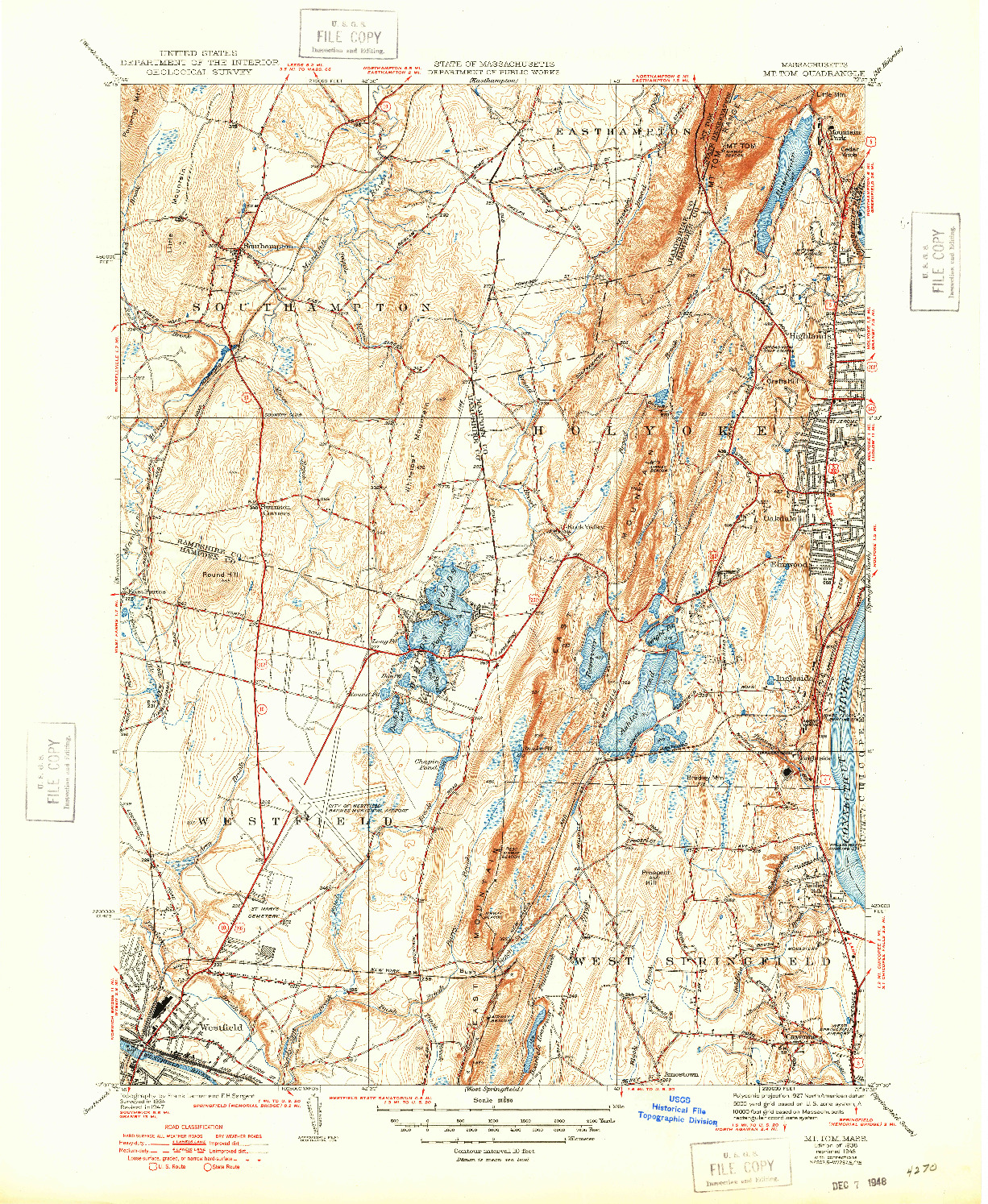 USGS 1:31680-SCALE QUADRANGLE FOR MT TOM, MA 1938