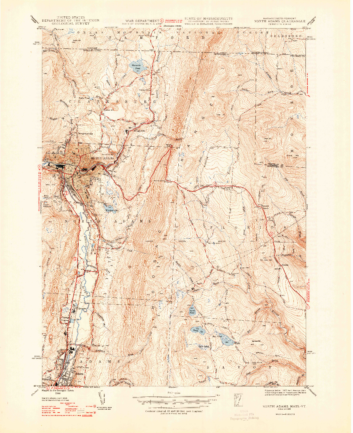 USGS 1:31680-SCALE QUADRANGLE FOR NORTH ADAMS, MA 1948