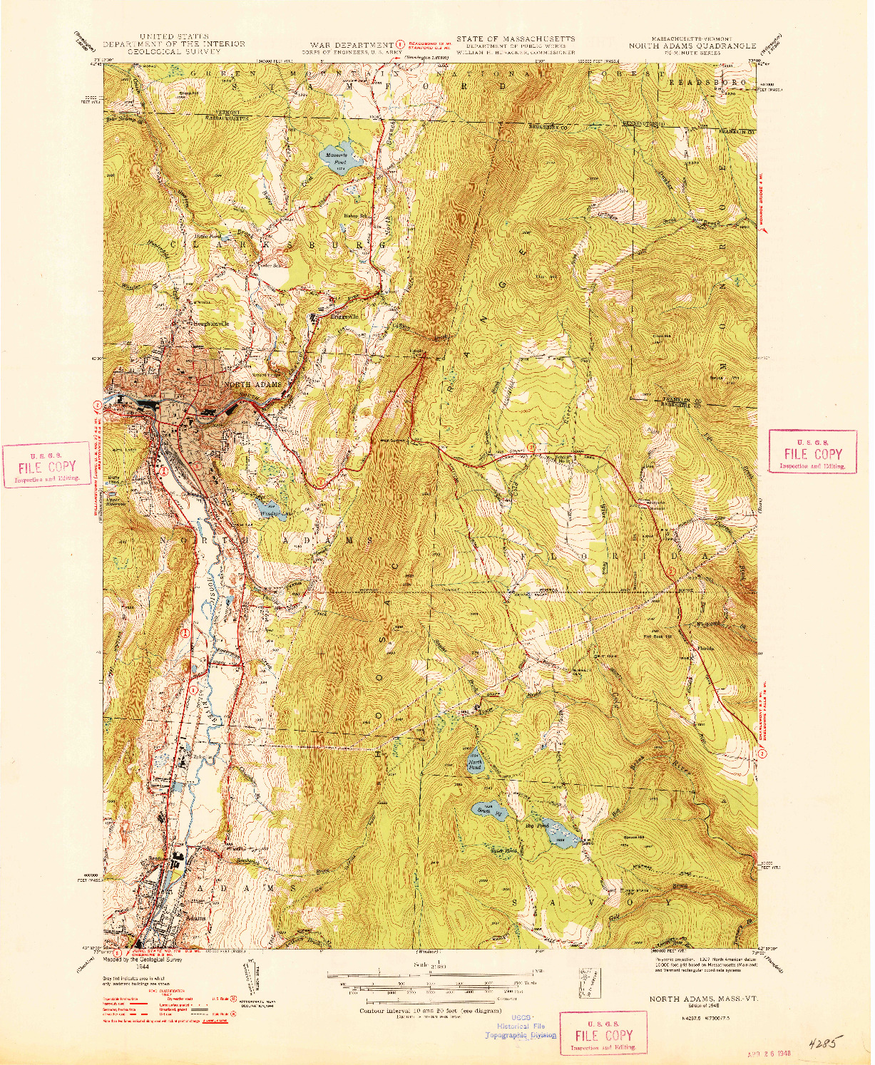 USGS 1:31680-SCALE QUADRANGLE FOR NORTH ADAMS, MA 1948