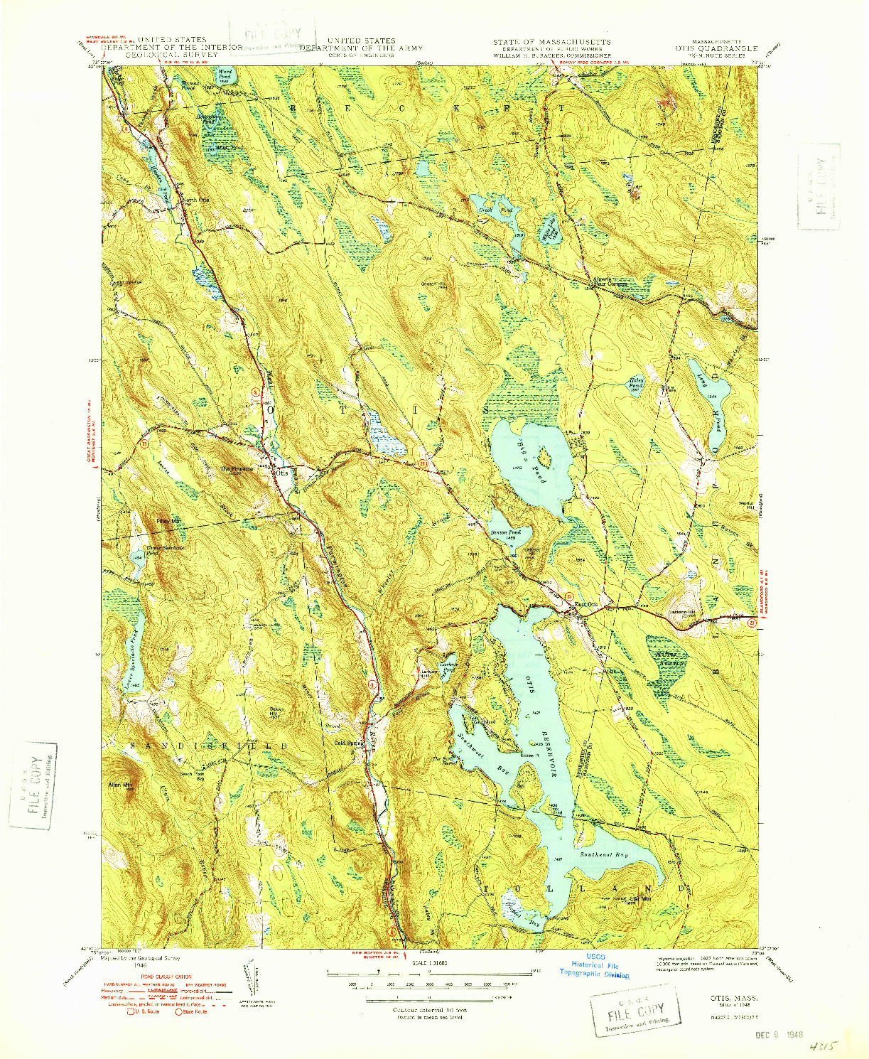USGS 1:31680-SCALE QUADRANGLE FOR OTIS, MA 1948