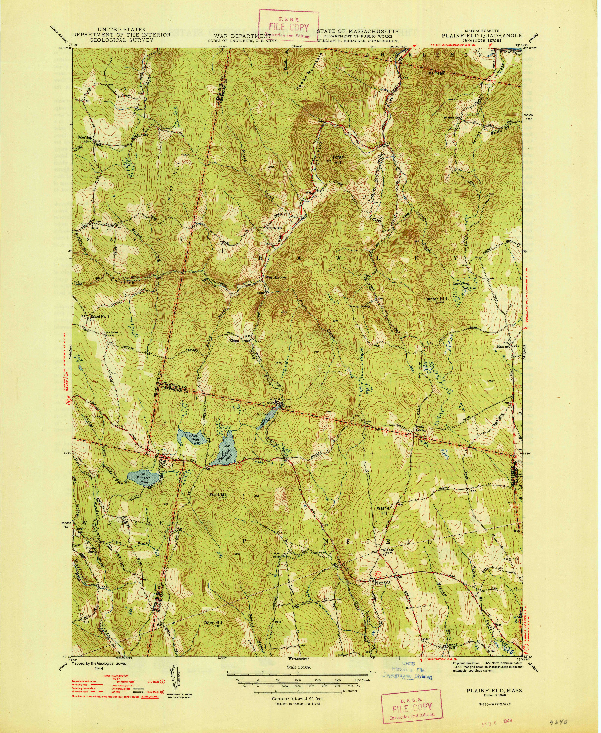 USGS 1:31680-SCALE QUADRANGLE FOR PLAINFIELD, MA 1948