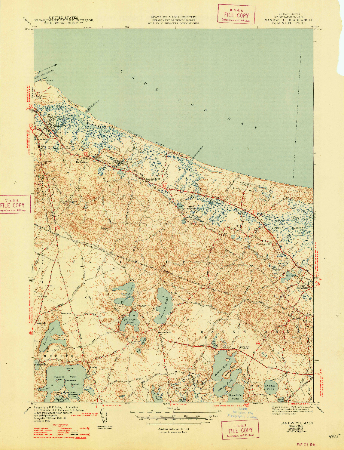 USGS 1:31680-SCALE QUADRANGLE FOR SANDWICH, MA 1943