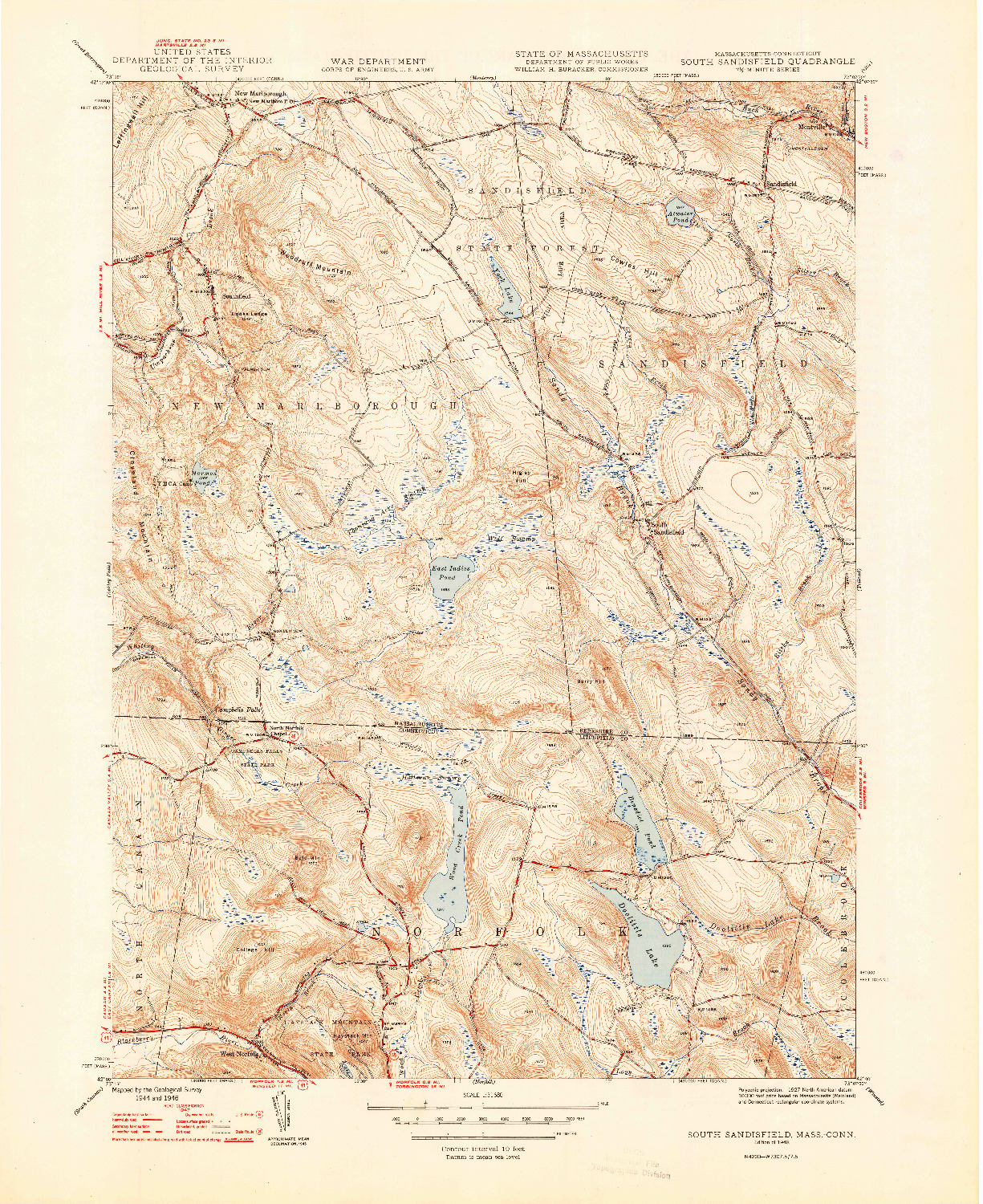 USGS 1:31680-SCALE QUADRANGLE FOR SOUTH SANDISFIELD, MA 1948