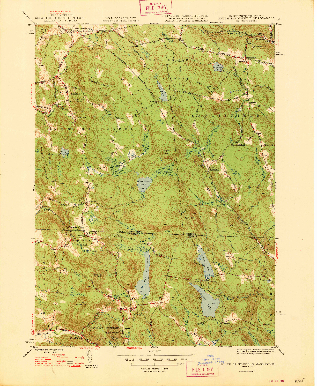 USGS 1:31680-SCALE QUADRANGLE FOR SOUTH SANDISFIELD, MA 1948