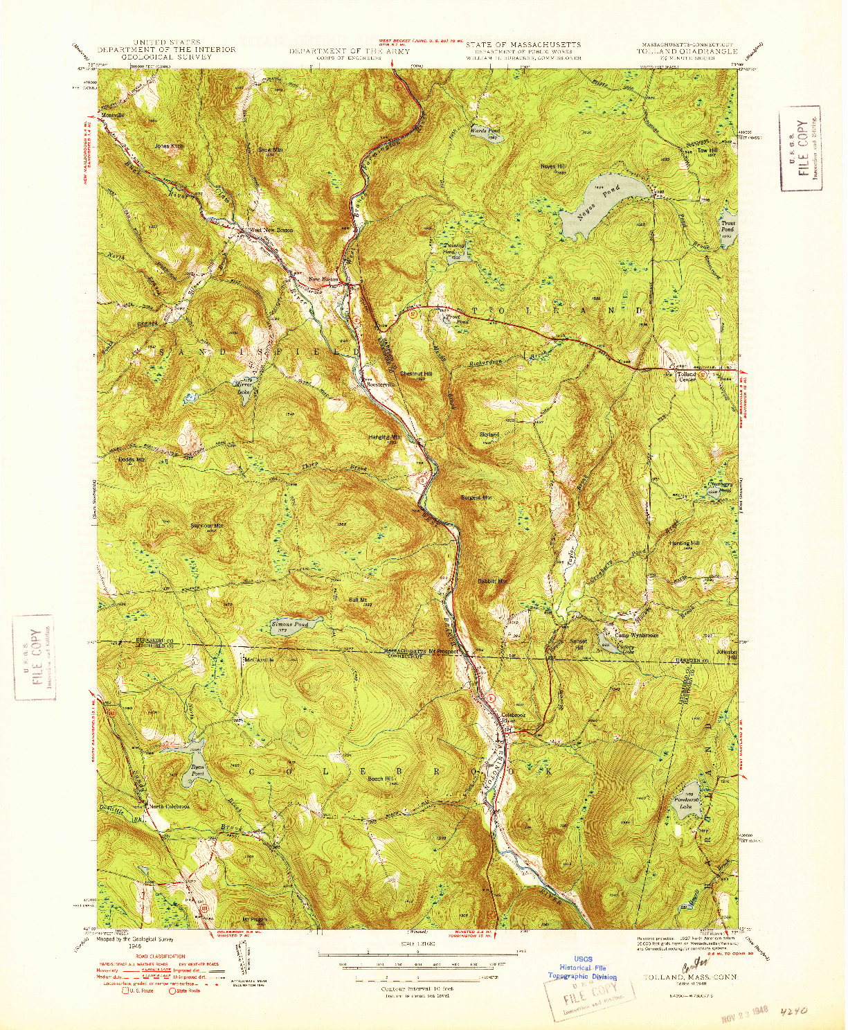 USGS 1:31680-SCALE QUADRANGLE FOR TOLLAND, MA 1948