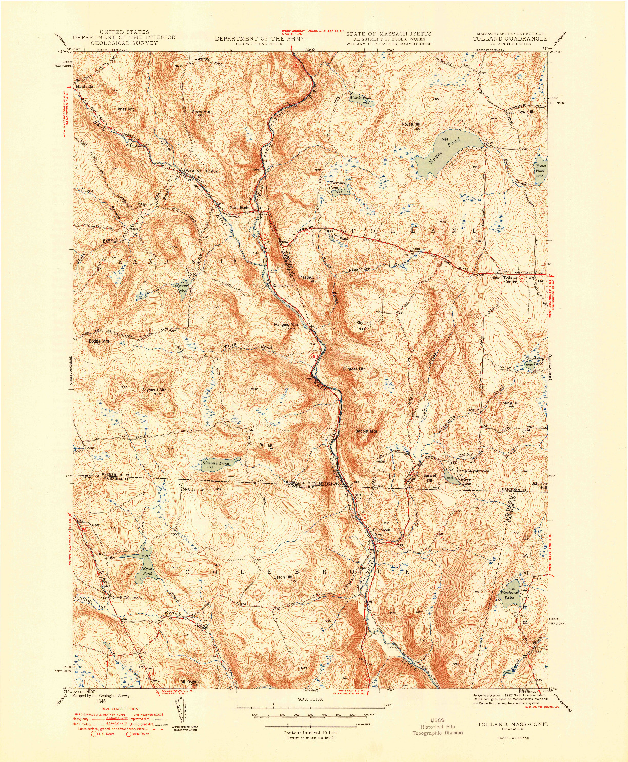USGS 1:31680-SCALE QUADRANGLE FOR TOLLAND, MA 1948