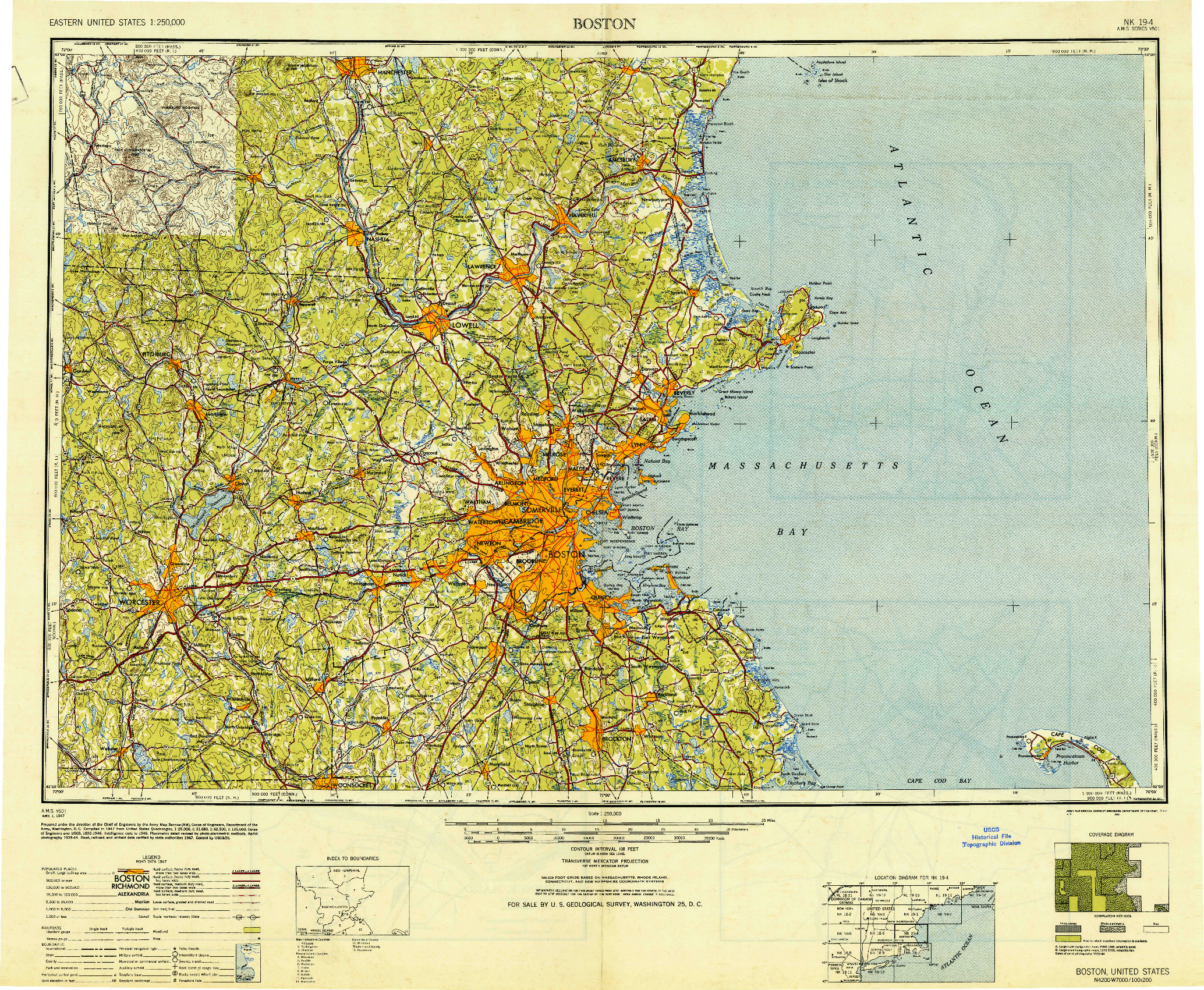 USGS 1:250000-SCALE QUADRANGLE FOR BOSTON, MA 1948