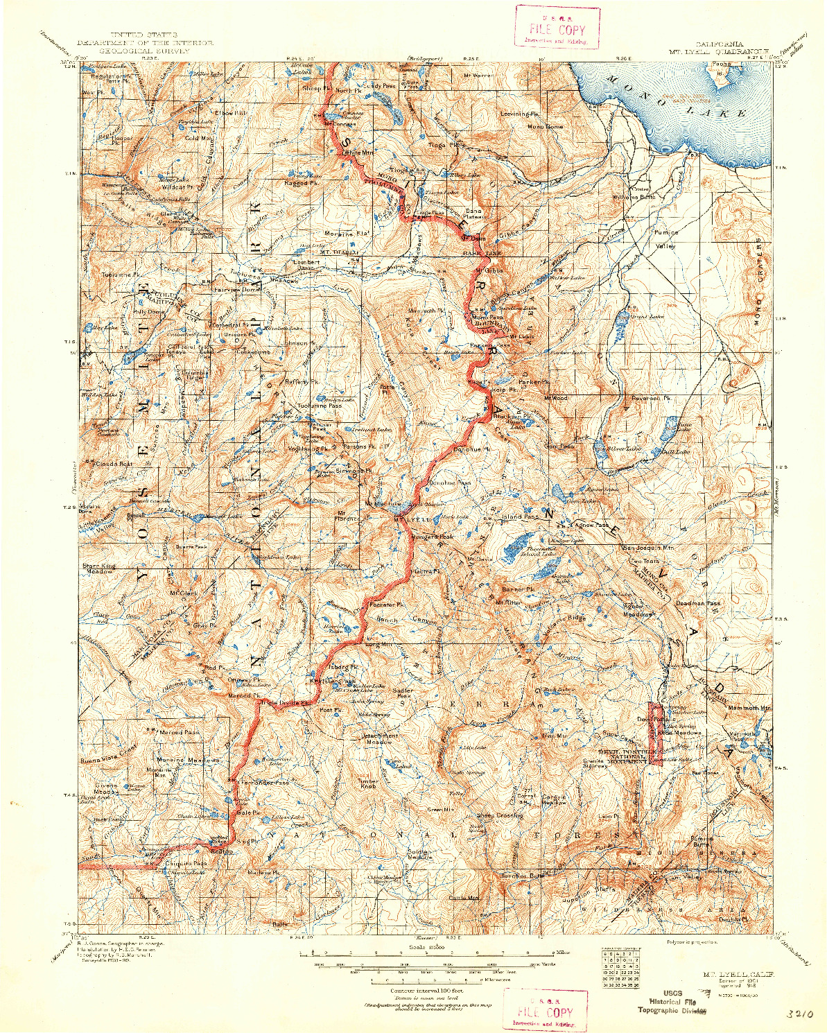 USGS 1:125000-SCALE QUADRANGLE FOR MT. LYELL, CA 1901