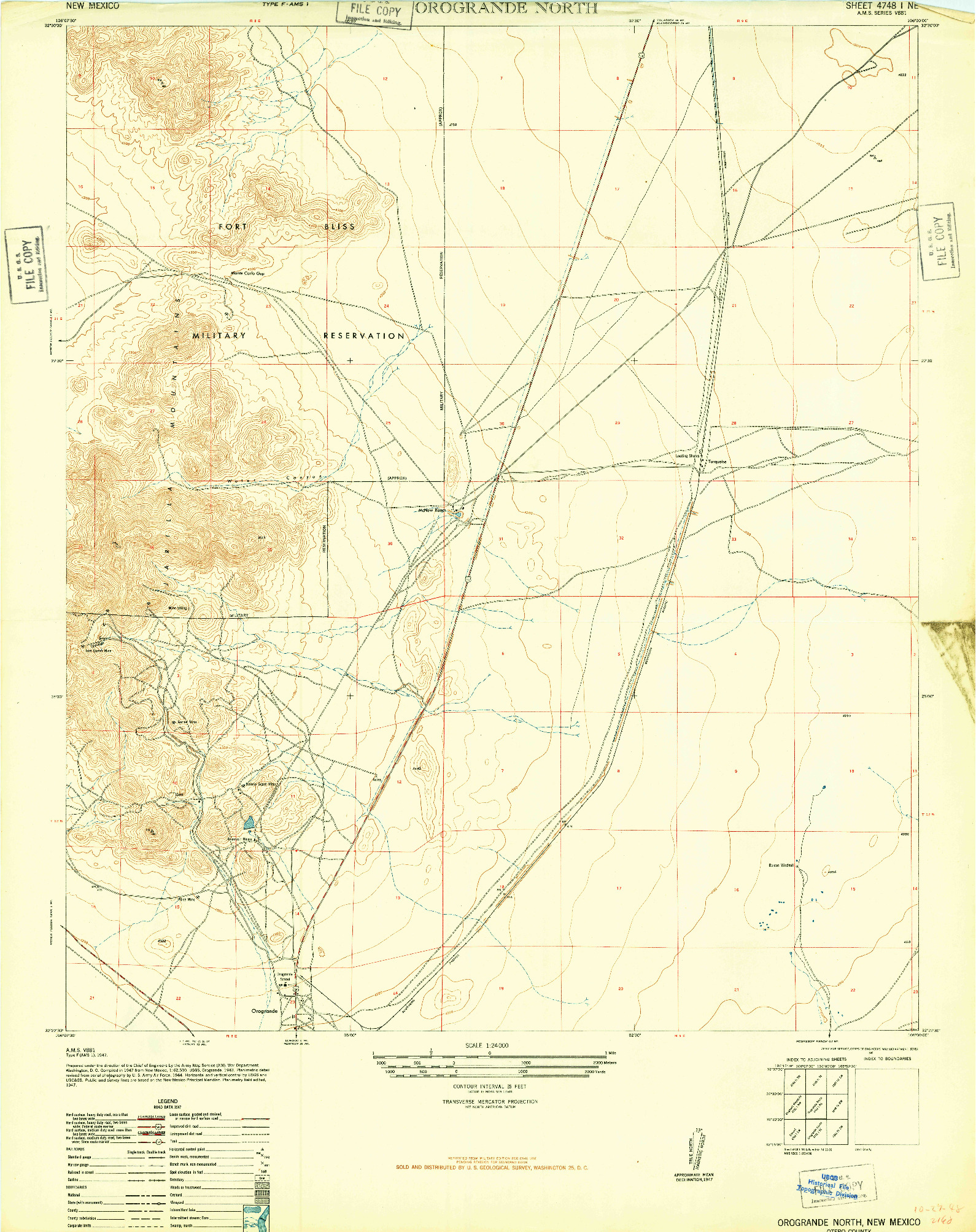 USGS 1:24000-SCALE QUADRANGLE FOR OROGRANDE NORTH, NM 1947