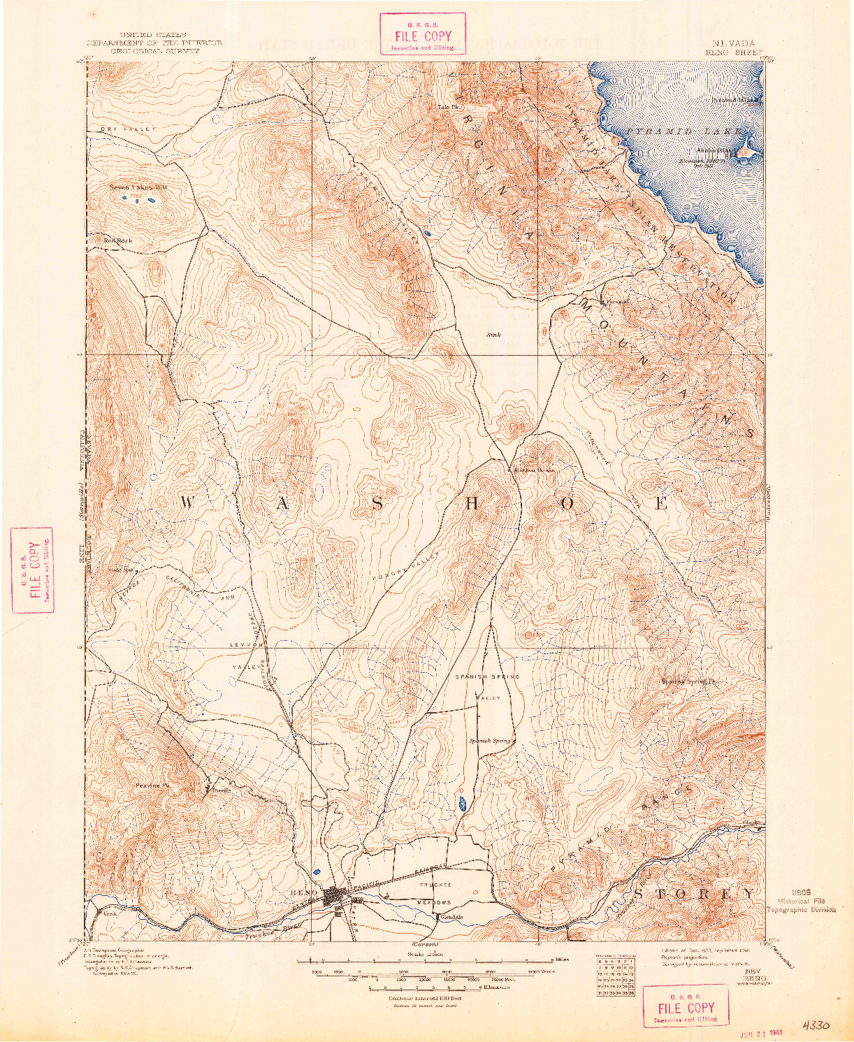 USGS 1:125000-SCALE QUADRANGLE FOR RENO, NV 1893