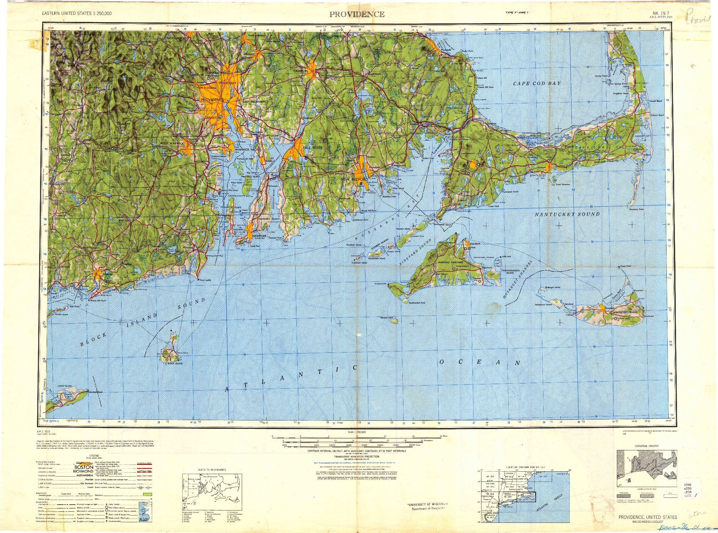 USGS 1:250000-SCALE QUADRANGLE FOR PROVIDENCE, RI 1947