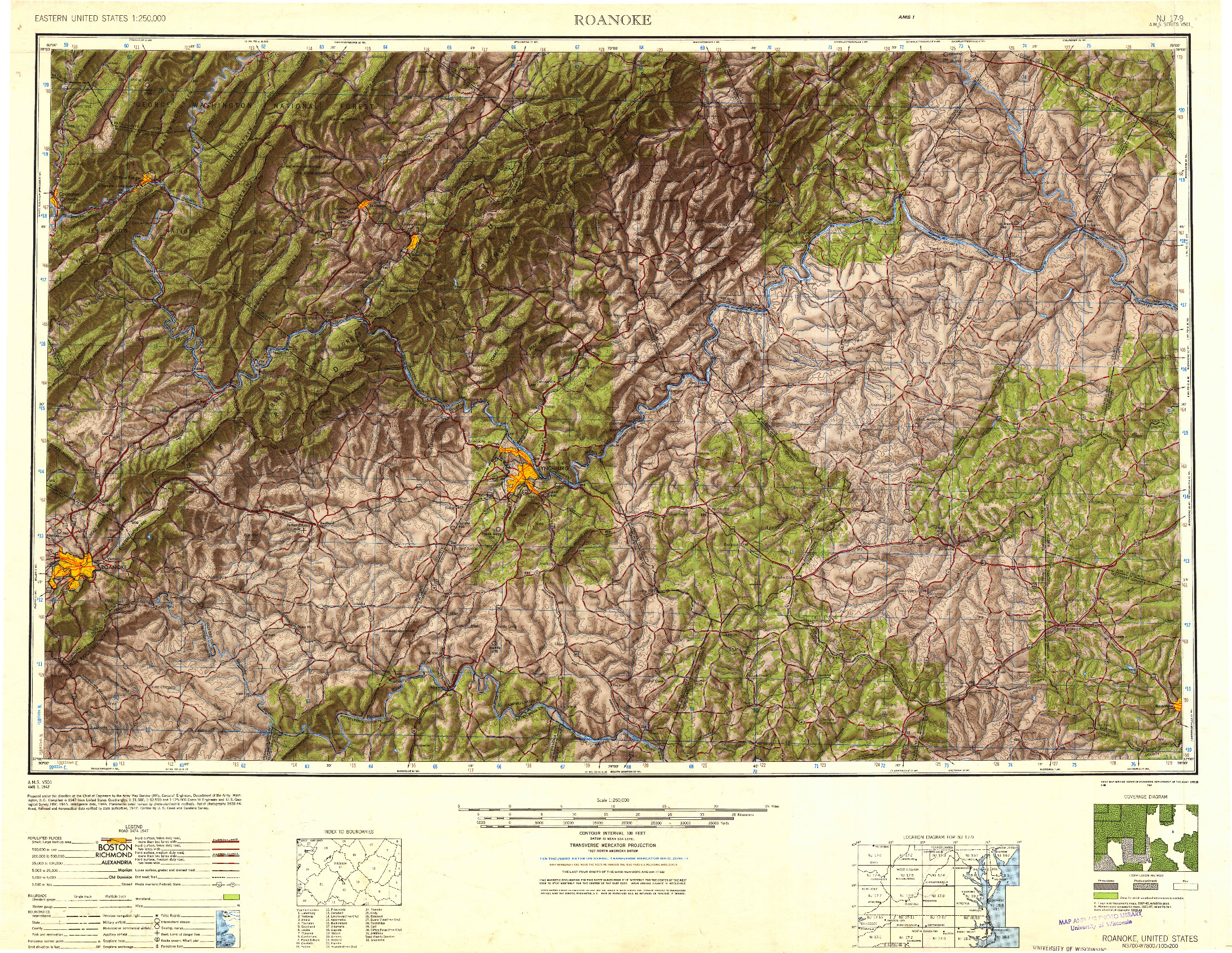 USGS 1:250000-SCALE QUADRANGLE FOR ROANOKE, VA 1947