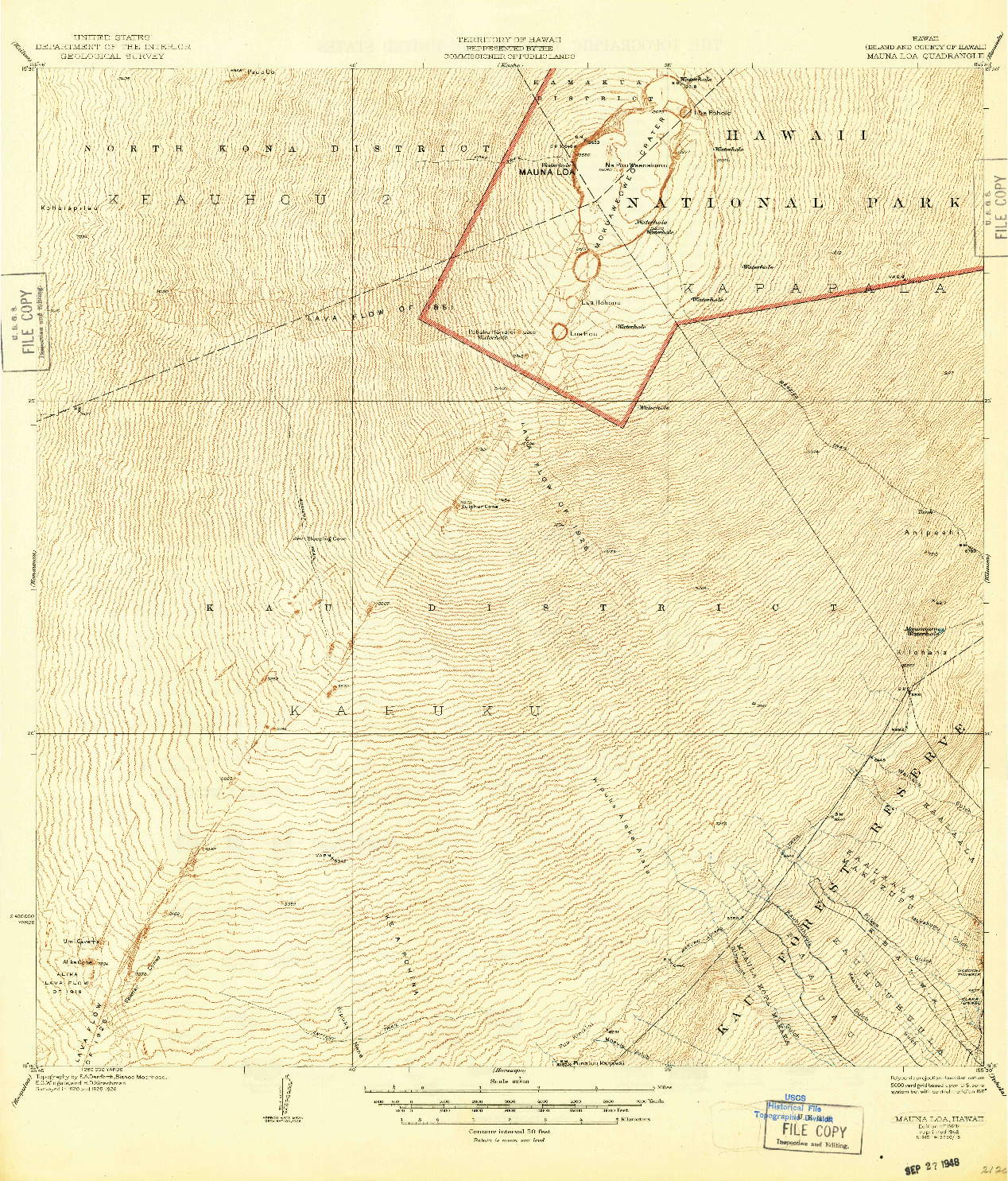 USGS 1:62500-SCALE QUADRANGLE FOR MAUNA LOA, HI 1928