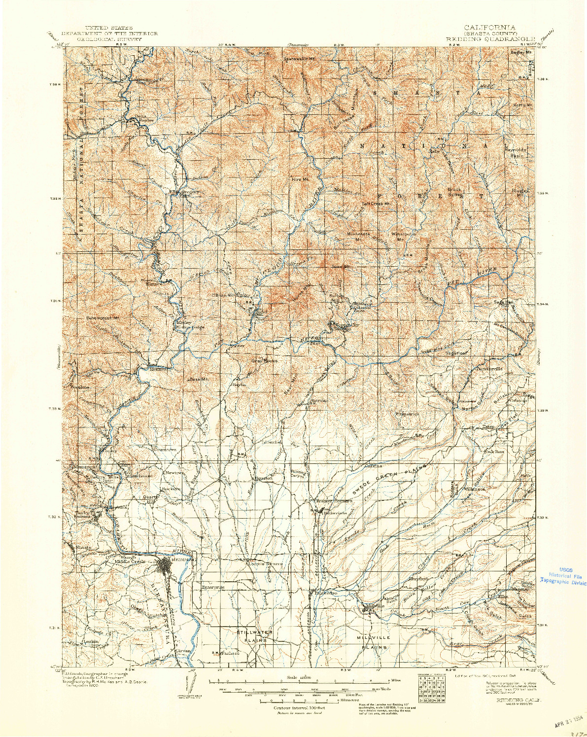 USGS 1:125000-SCALE QUADRANGLE FOR REDDING, CA 1901