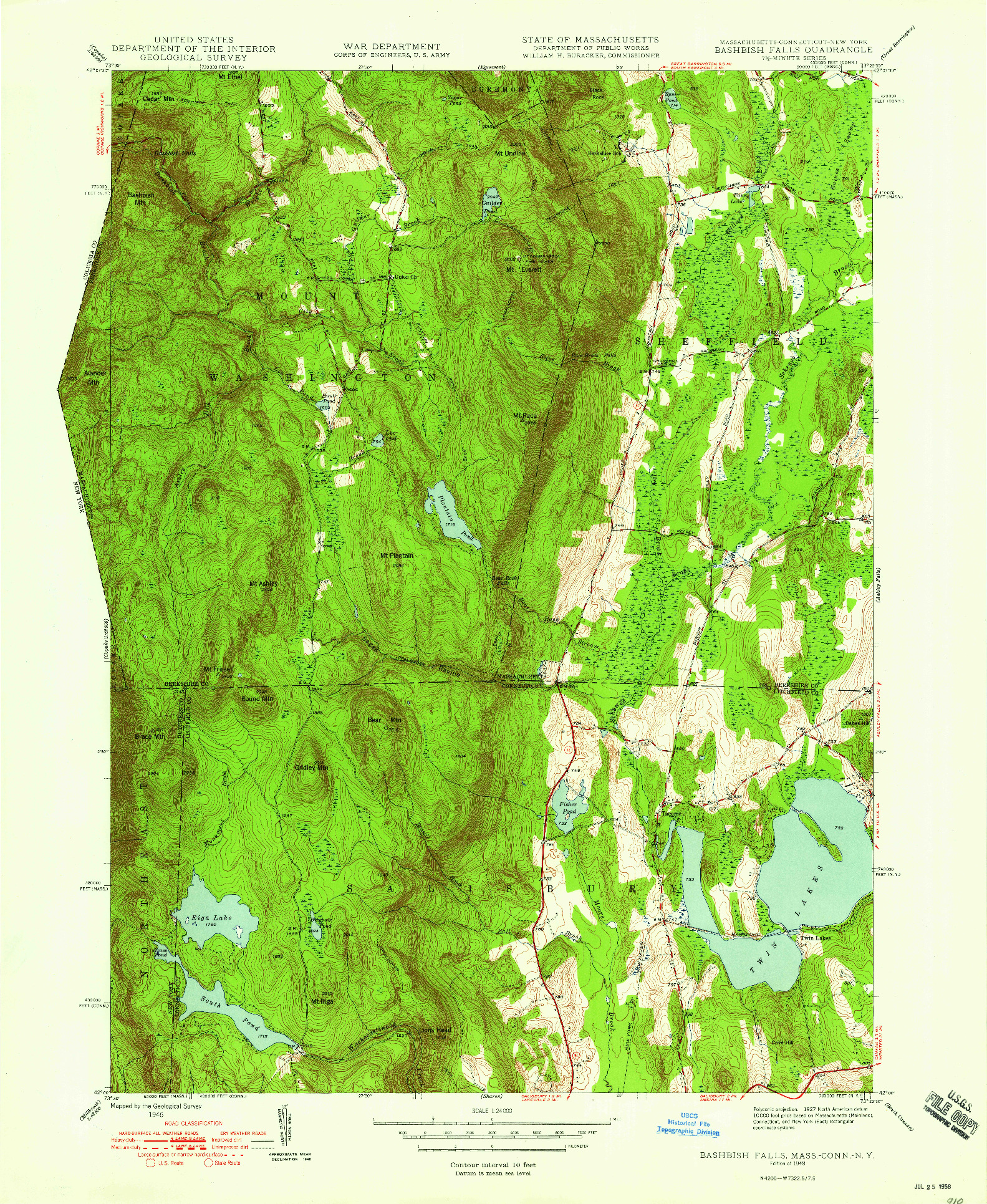 USGS 1:24000-SCALE QUADRANGLE FOR BASHBISH FALLS, MA 1948