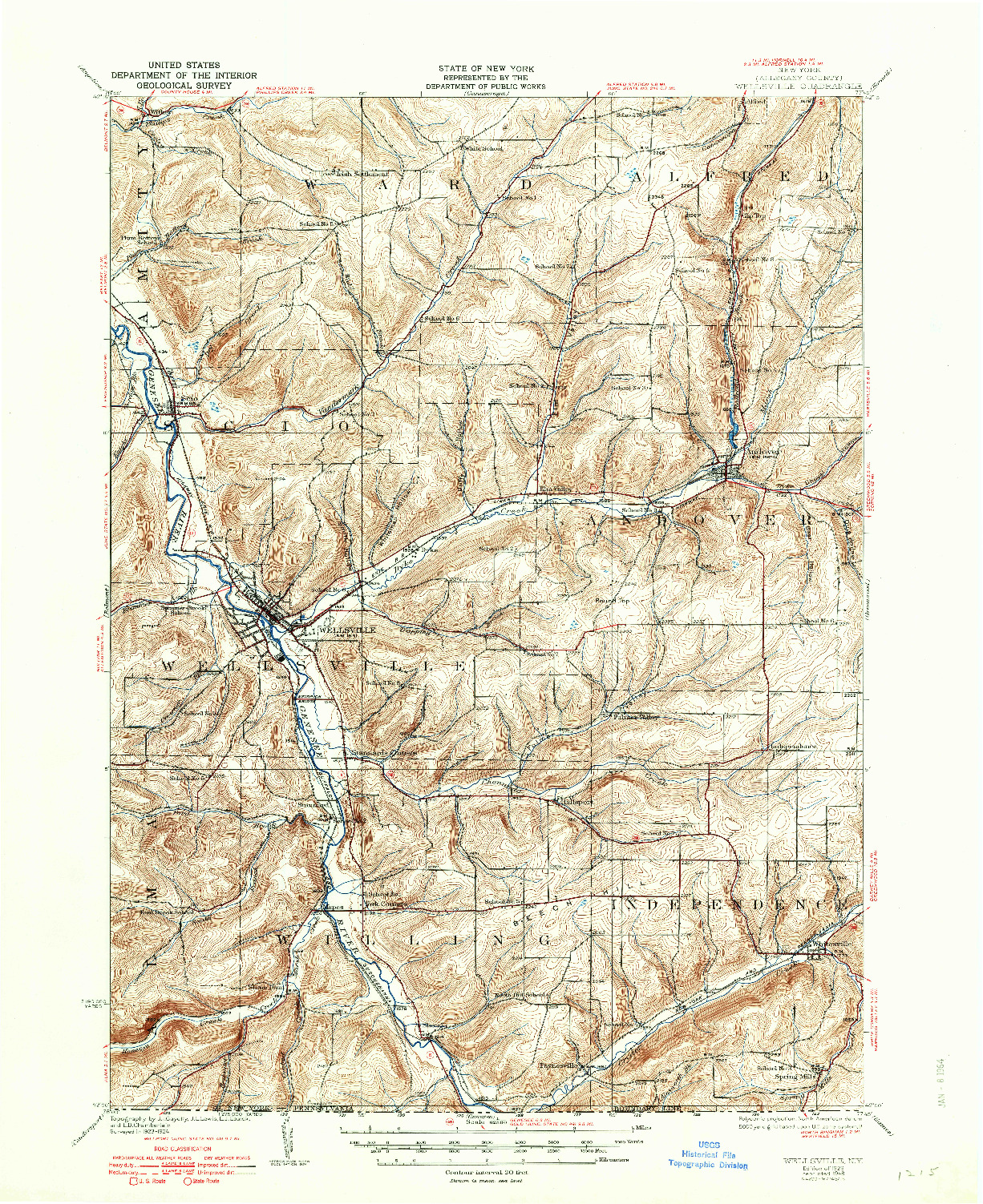 USGS 1:62500-SCALE QUADRANGLE FOR WELLSVILLE, NY 1926