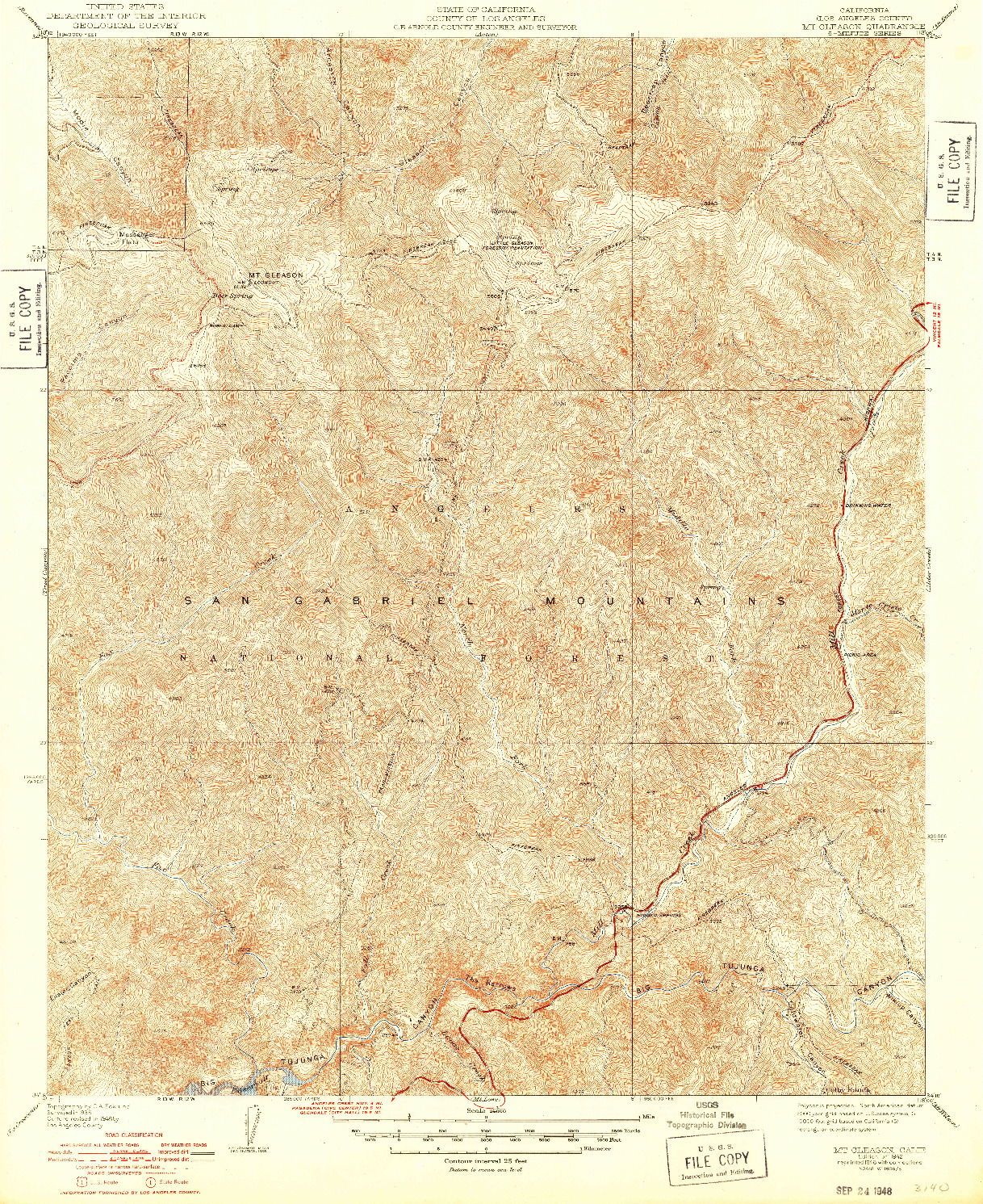 USGS 1:24000-SCALE QUADRANGLE FOR MT. GLEASON, CA 1942