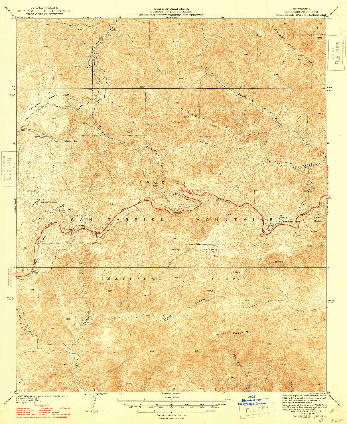 USGS 1:24000-SCALE QUADRANGLE FOR WATERMAN MTN, CA 1941