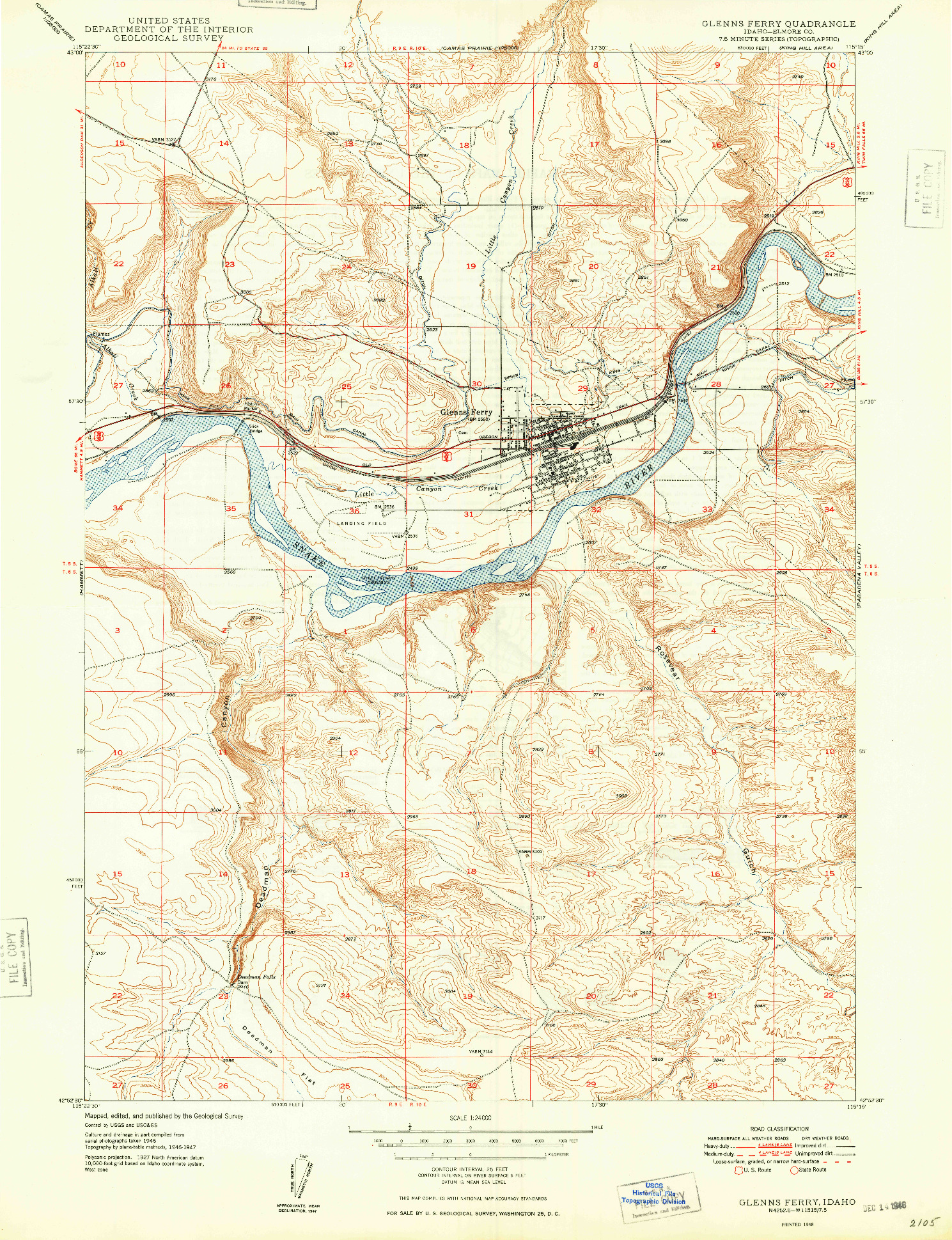 USGS 1:24000-SCALE QUADRANGLE FOR GLENNS FERRY, ID 1948