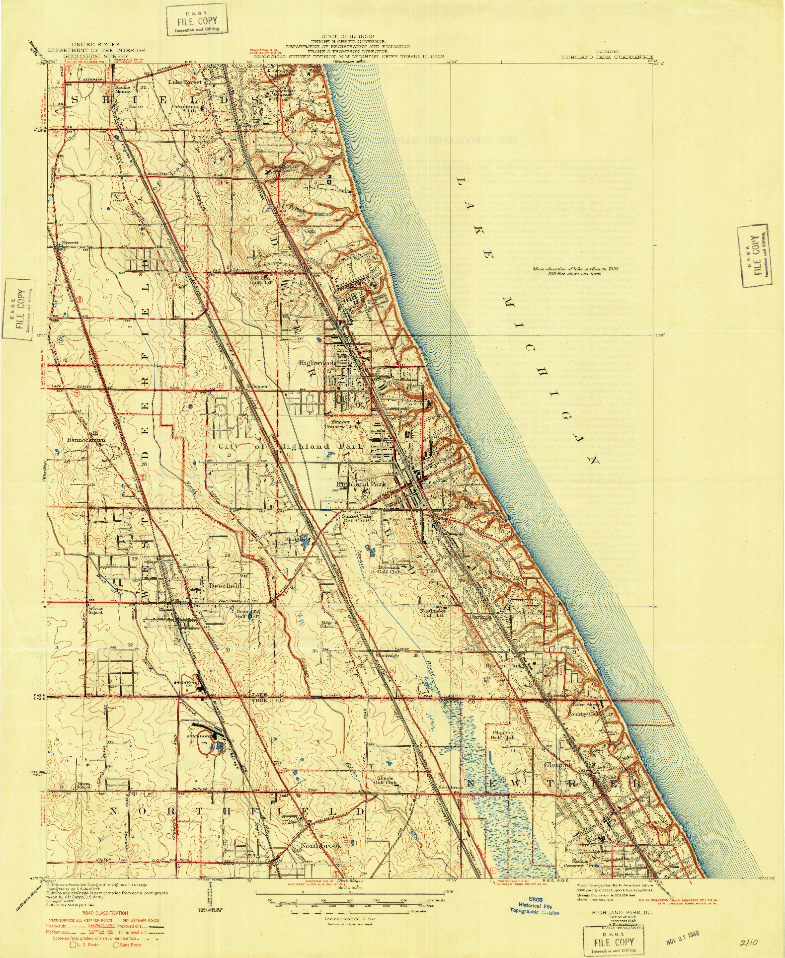 USGS 1:24000-SCALE QUADRANGLE FOR HIGHLAND PARK, IL 1928