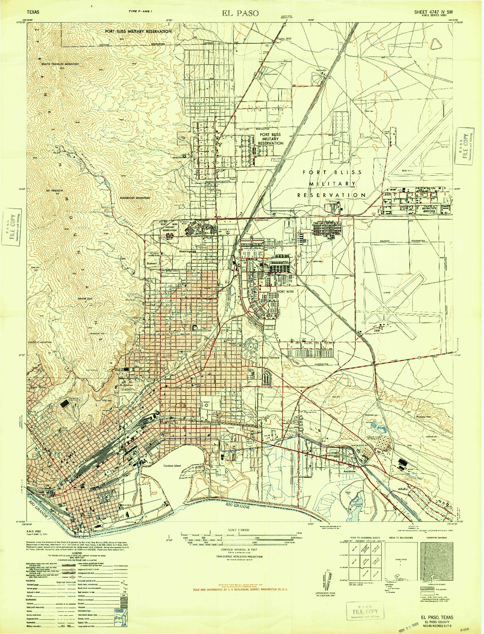 USGS 1:24000-SCALE QUADRANGLE FOR EL PASO, TX 1948