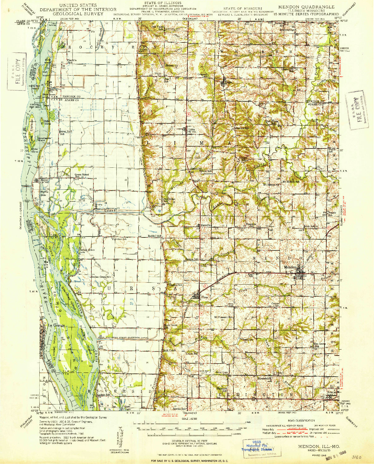 USGS 1:62500-SCALE QUADRANGLE FOR MENDON, IL 1948