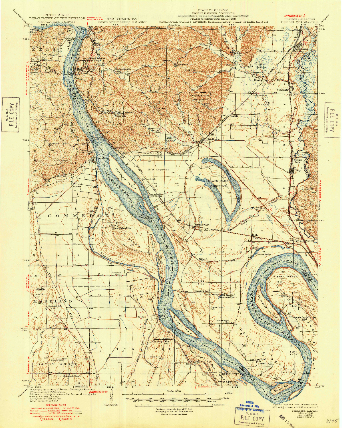 USGS 1:62500-SCALE QUADRANGLE FOR THEBES, IL 1934