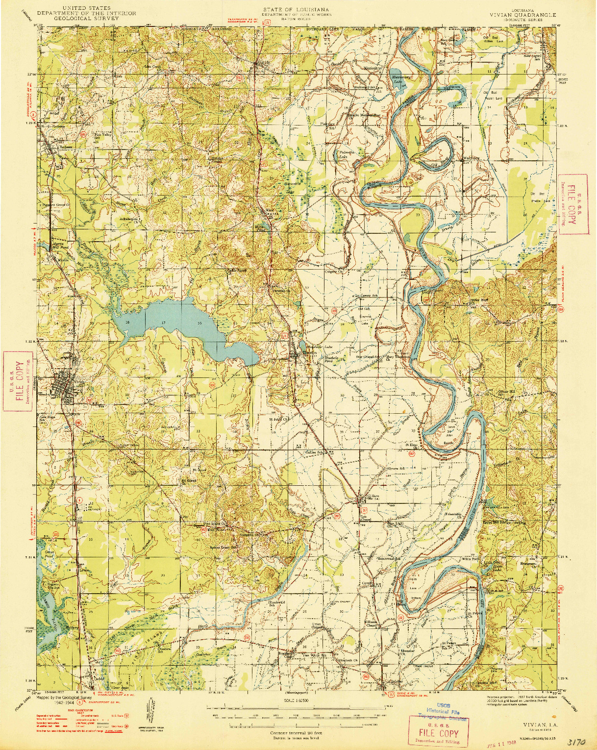 USGS 1:62500-SCALE QUADRANGLE FOR VIVIAN, LA 1948