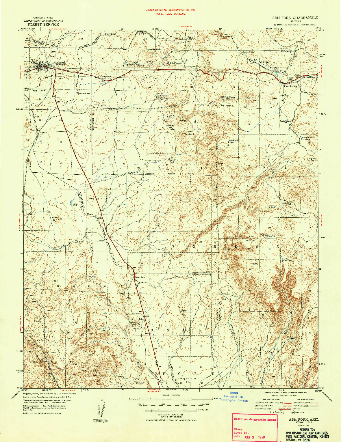 USGS 1:63360-SCALE QUADRANGLE FOR ASH FORK, AZ 1948