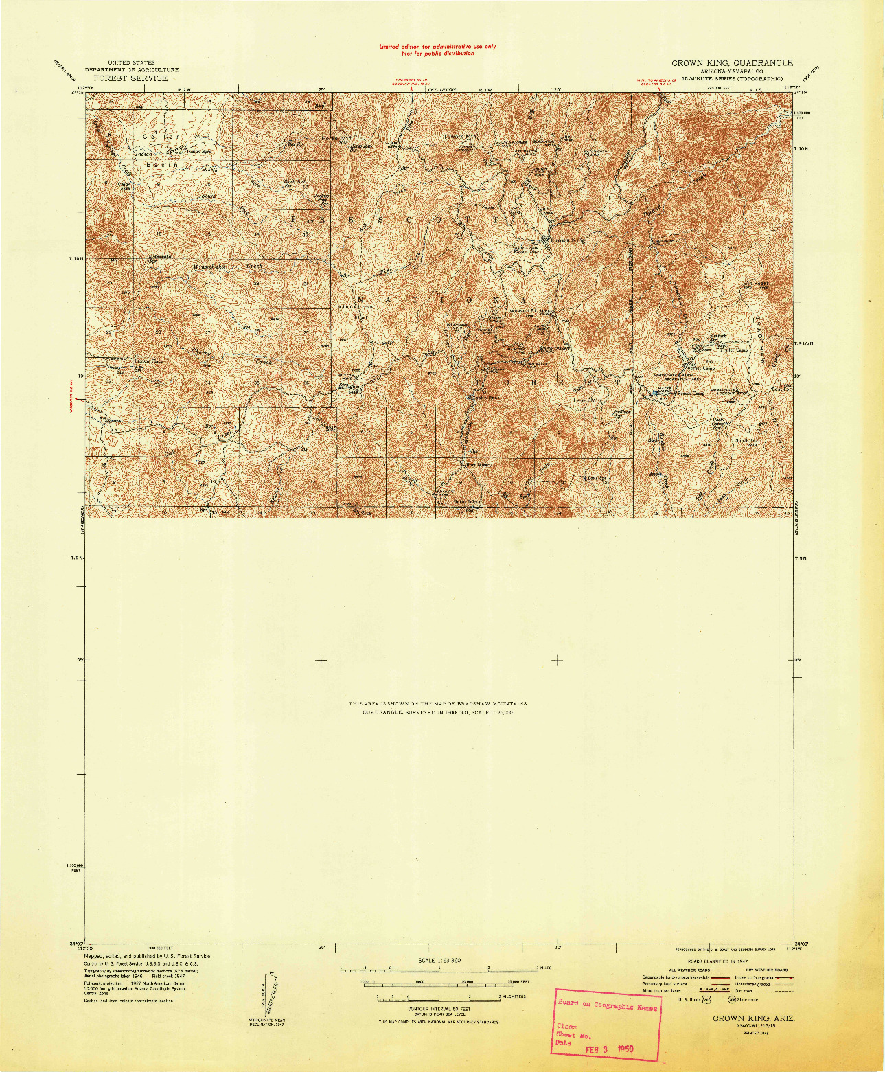 USGS 1:63360-SCALE QUADRANGLE FOR CROWN KING, AZ 1948