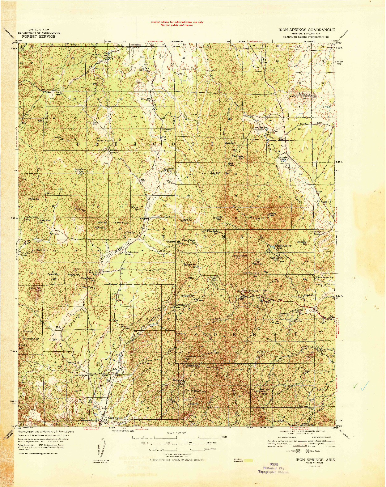 USGS 1:63360-SCALE QUADRANGLE FOR IRON SPRINGS, AZ 1948