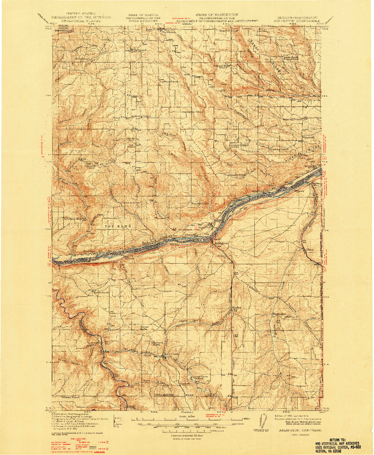 USGS 1:125000-SCALE QUADRANGLE FOR ARLINGTON, OR 1916